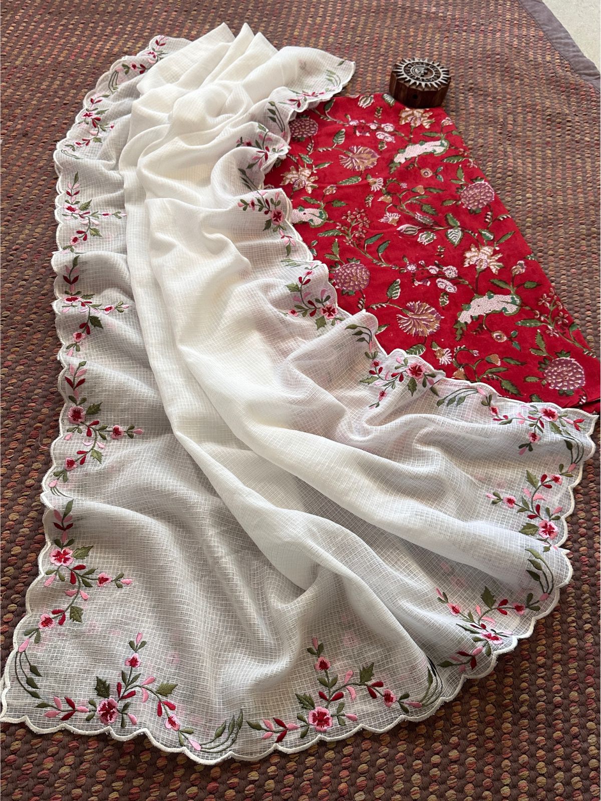 Pure Cotton Handblock Fabric with Exclusive Embroidered Dupatta