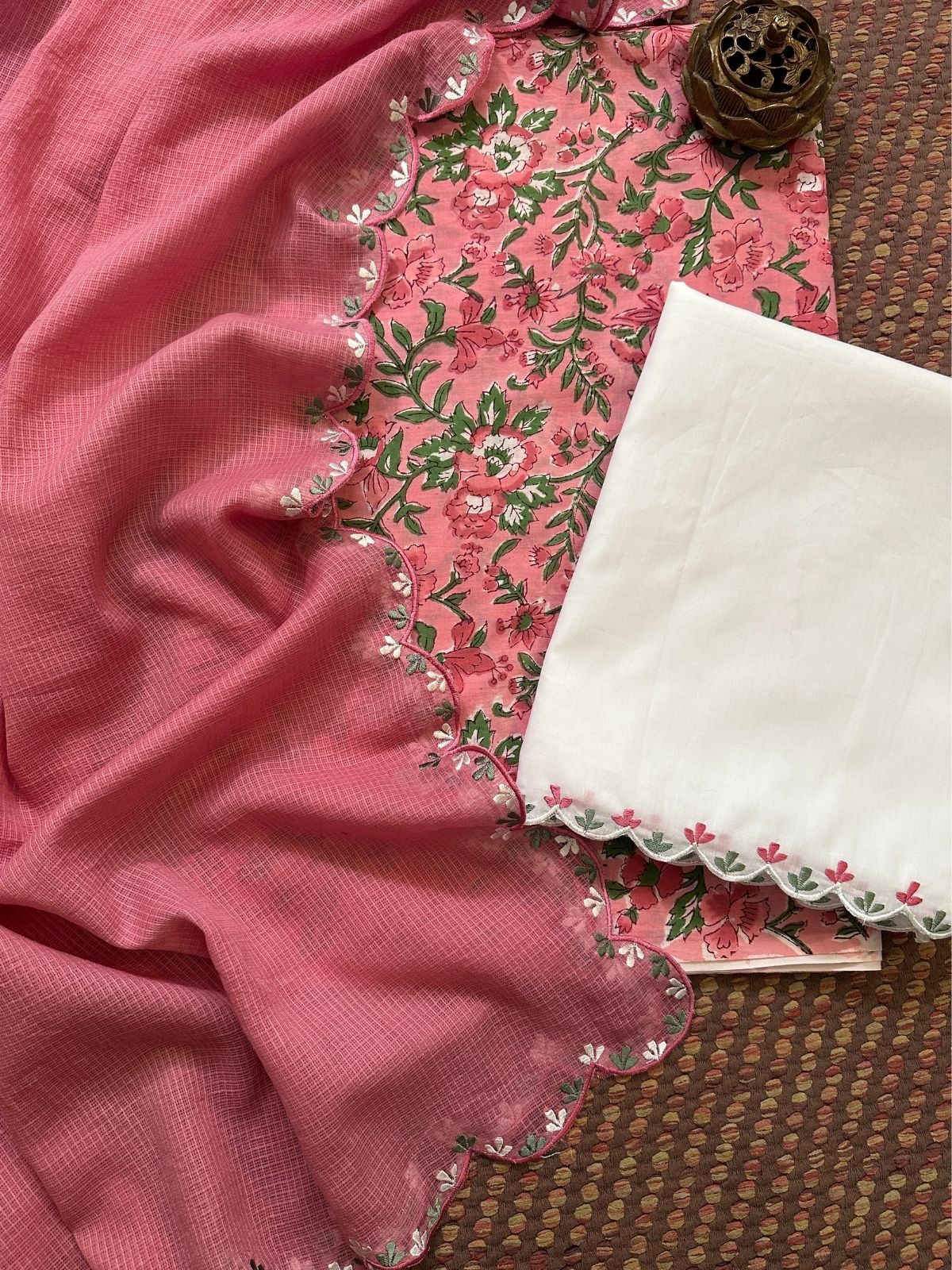 Pure Cotton Malmal with Embroidered Dupatta & Bottom