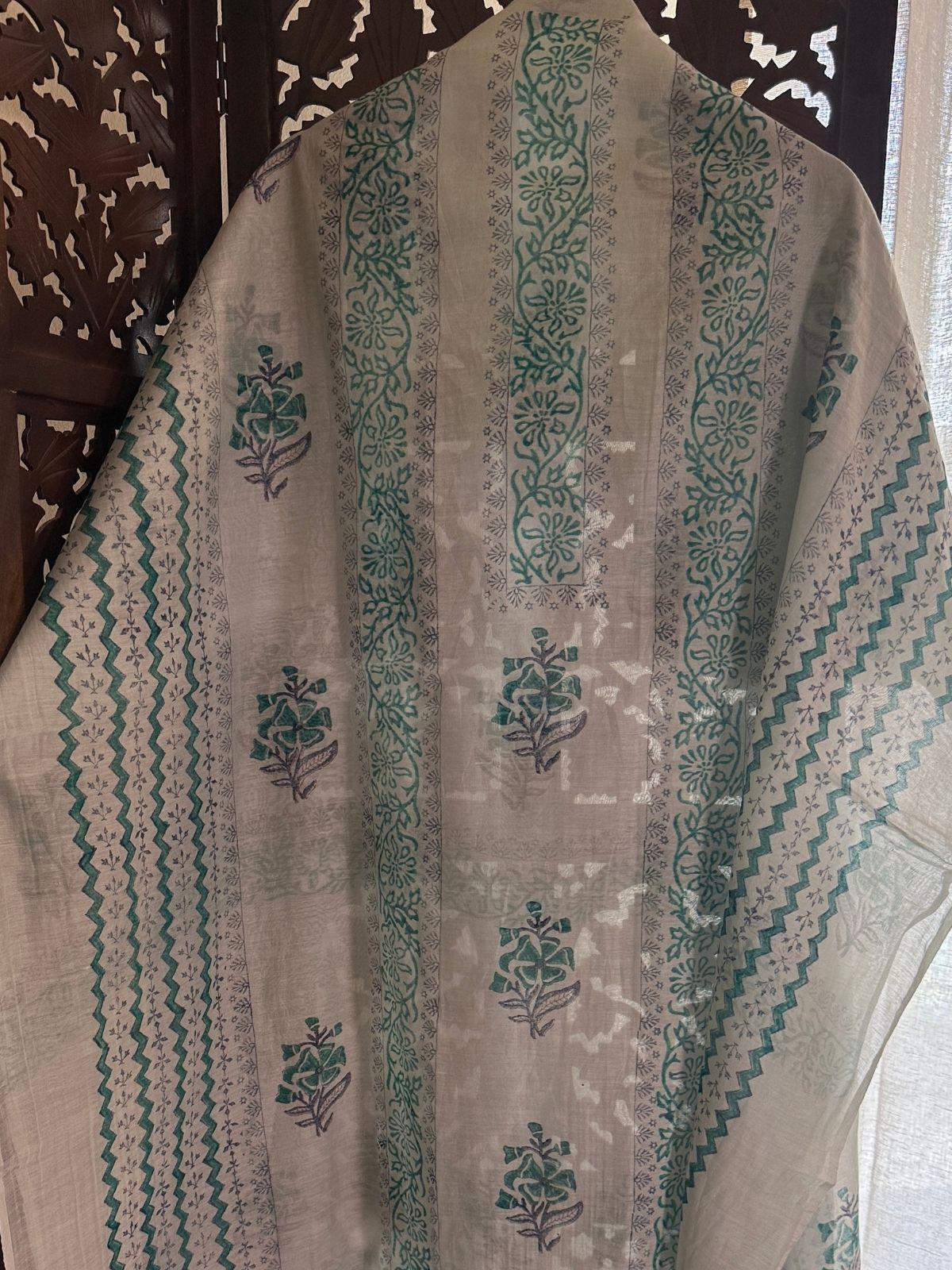 Premium Hand-blocked Malmal Maheswari Unstitched Set