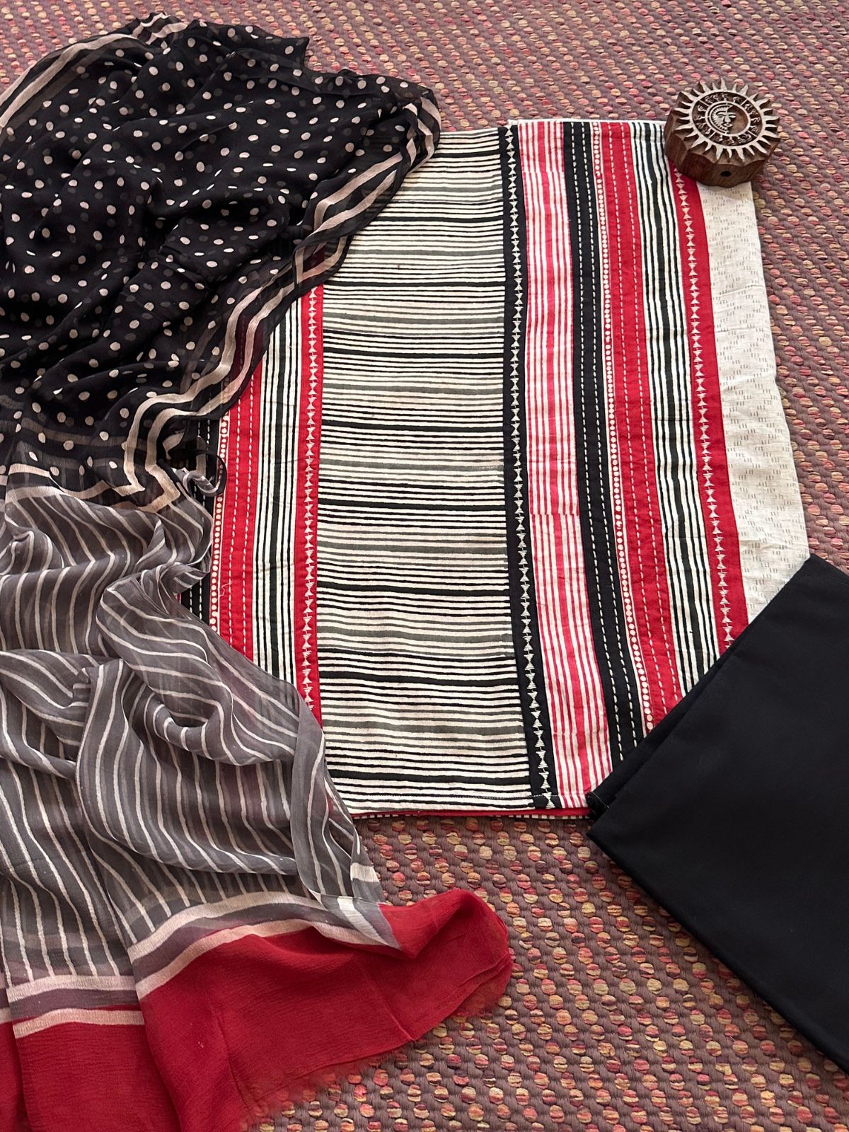 Pure Cotton Patch work Unstitched Set with pure chiffon Dupatta
