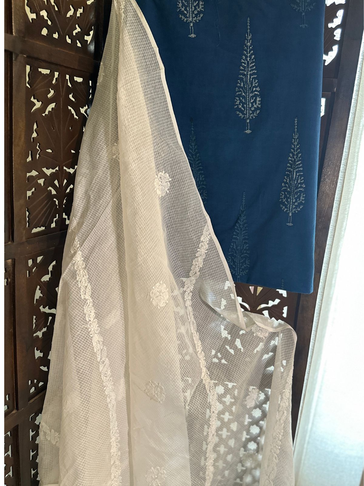 Pure Cotton Indigo fabric with Chikankari Dupatta