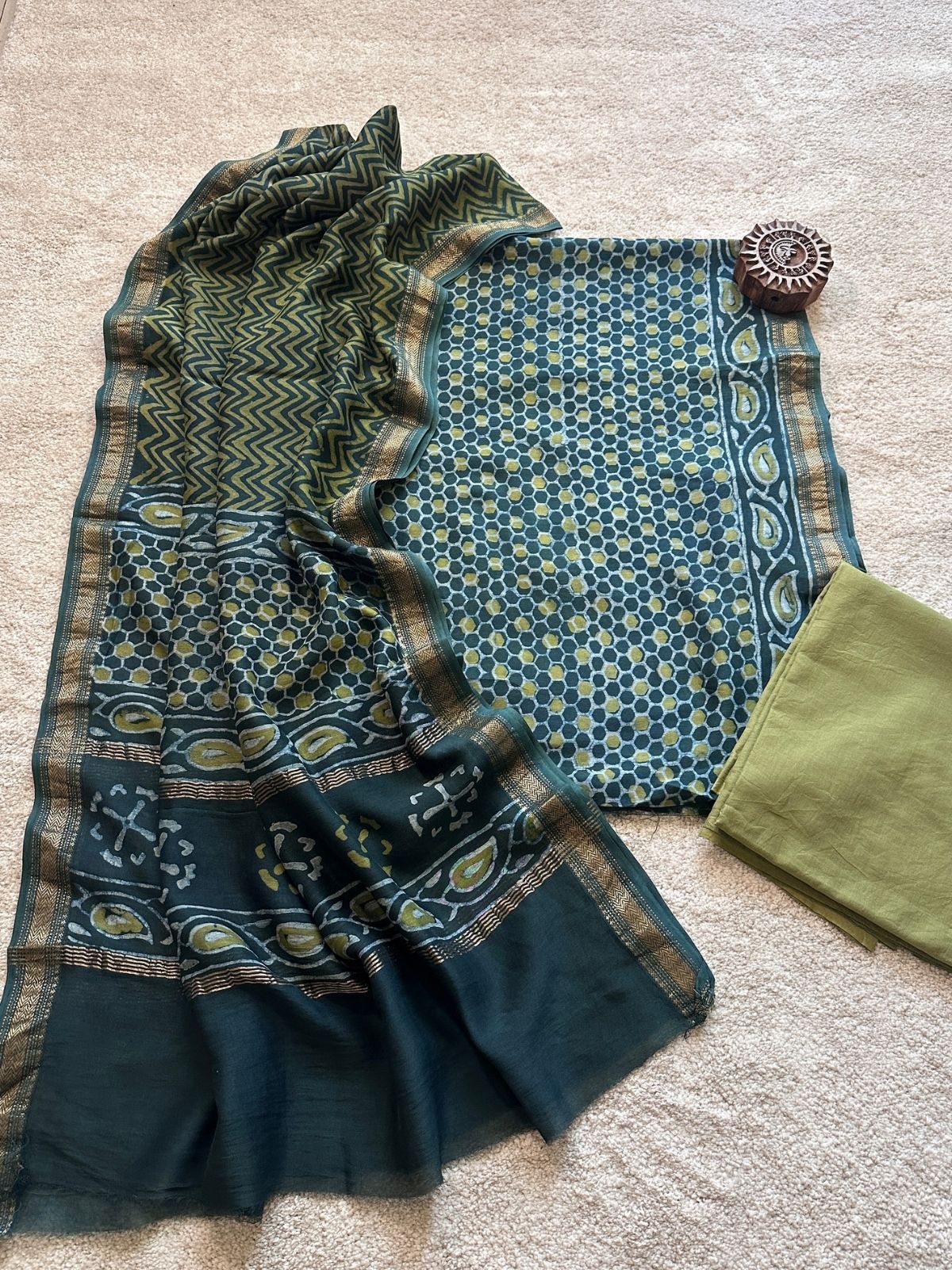 Ocean Dew - Maheshwari Silk Unstitched Set