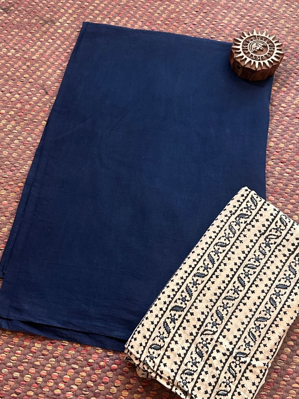Pure Cotton Malmal Handblocked Ajrak Fabric Set