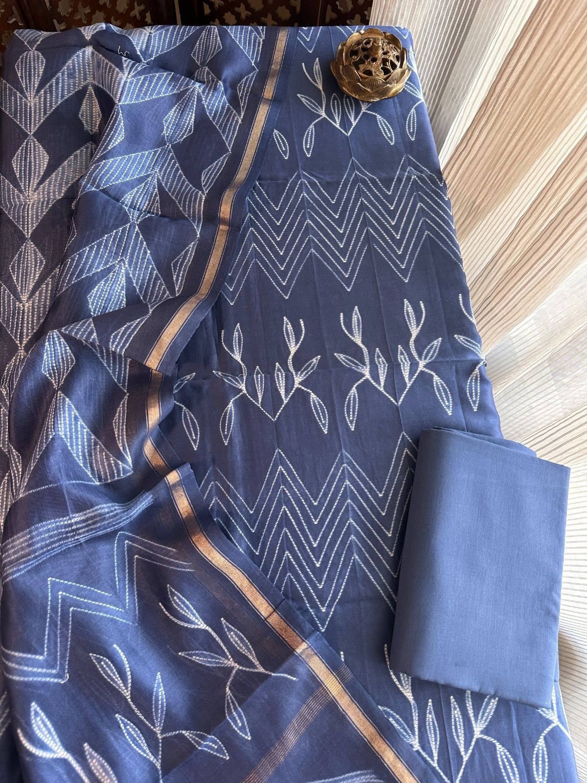 Shibori Maheshwari silk Unstitched Set