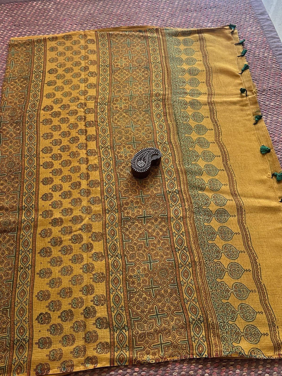 Ajrak Handblocked Kota Doria Embroidered Saree with Blouse Fabric