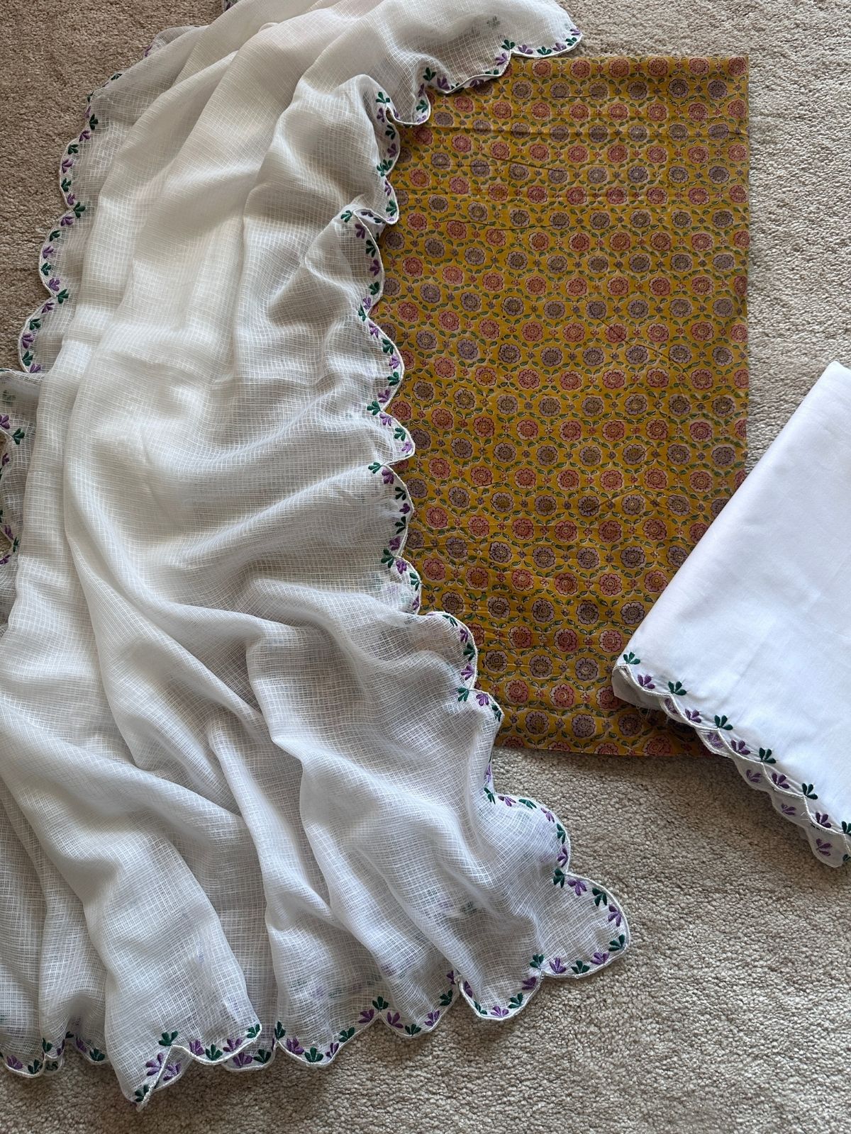 Falguni Set- Premium Cotton Fabric with Embroidered Bottom & Dupatta