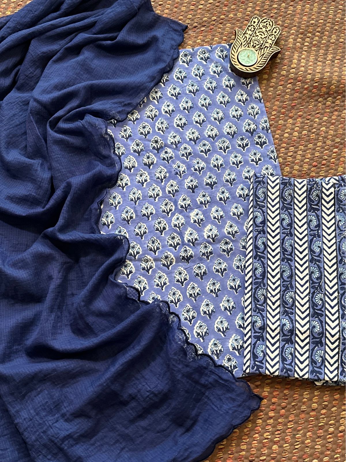 Pure Cotton handblocked Fabric Set with Kota Dupatta