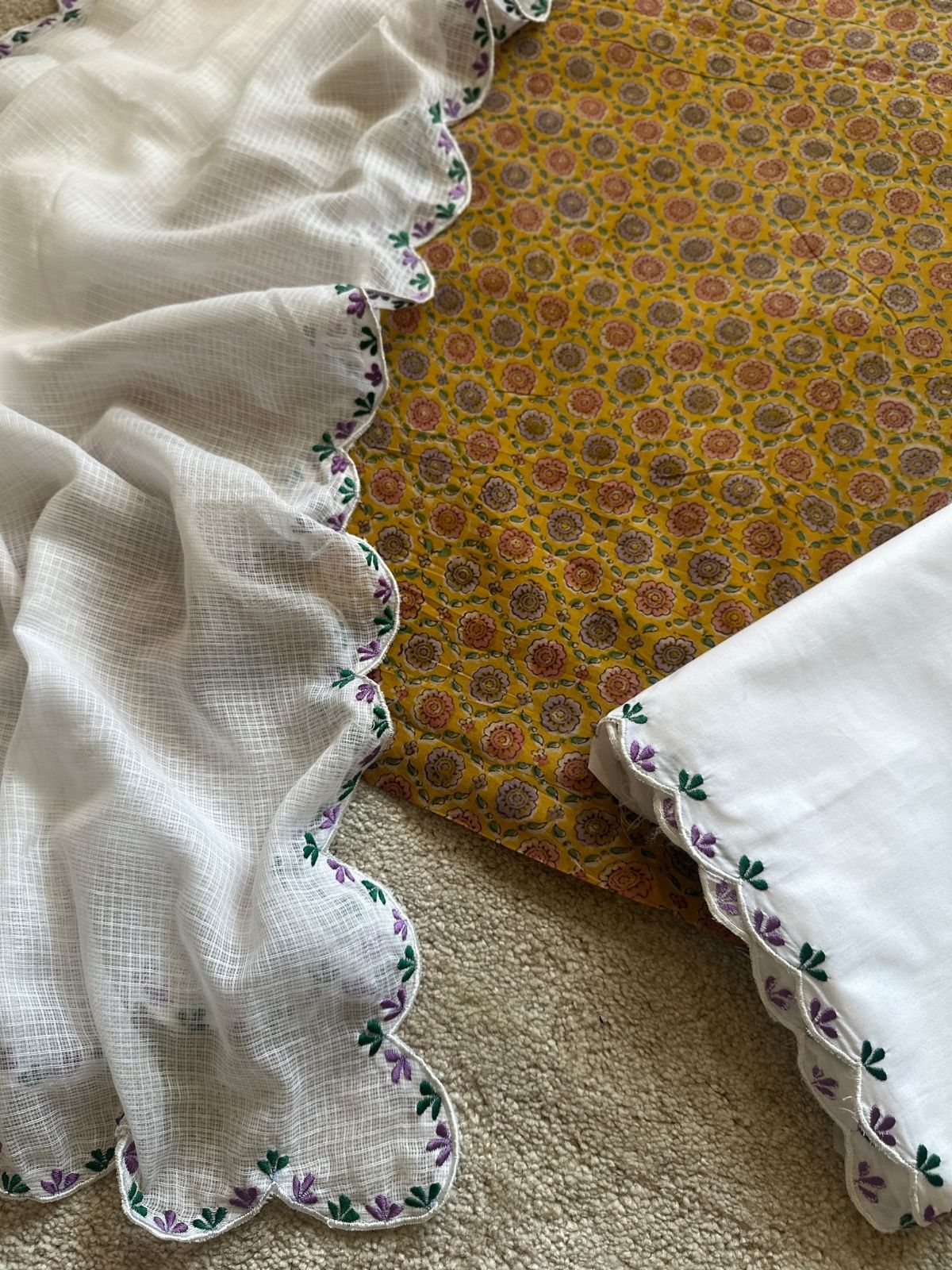 Falguni Set- Premium Cotton Fabric with Embroidered Bottom & Dupatta