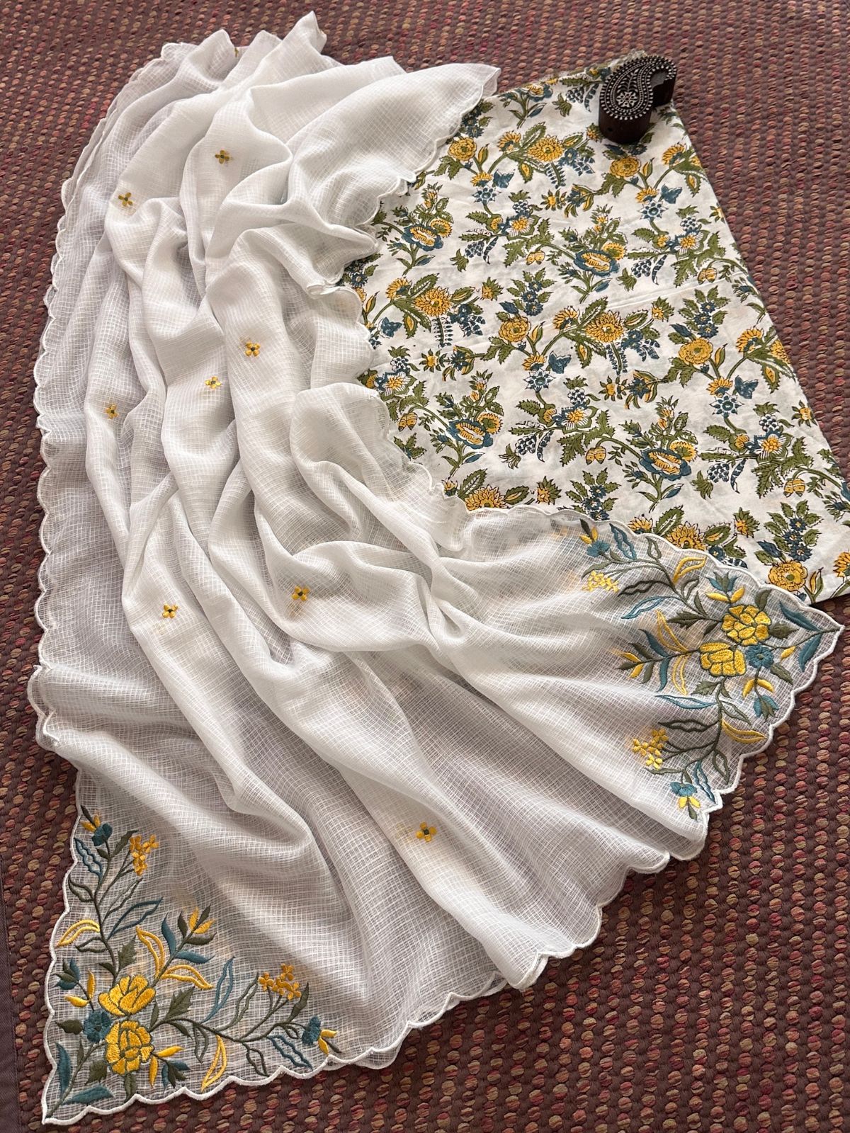 Pure Cotton Handblock Fabric with Exclusive Embroidered Dupatta