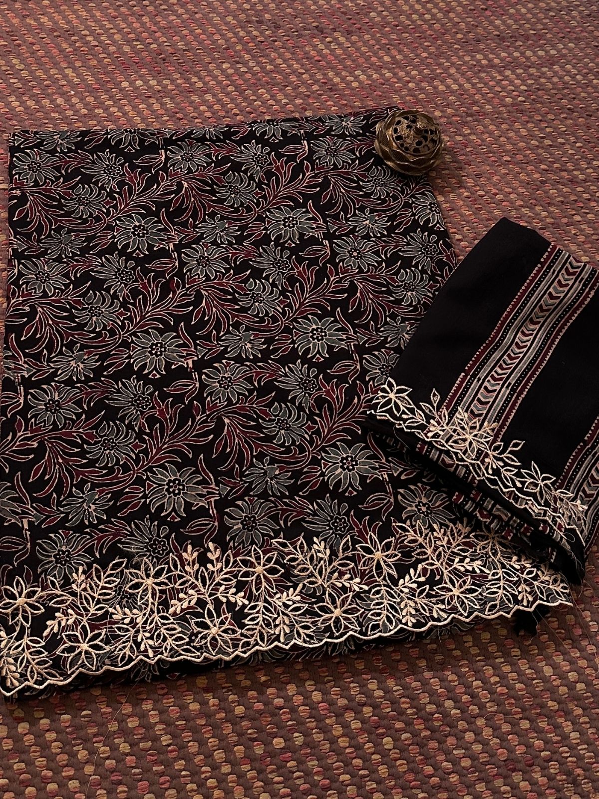 Exclusive Cutwork embroidered Ajrak Cotton Malmal Coord Set