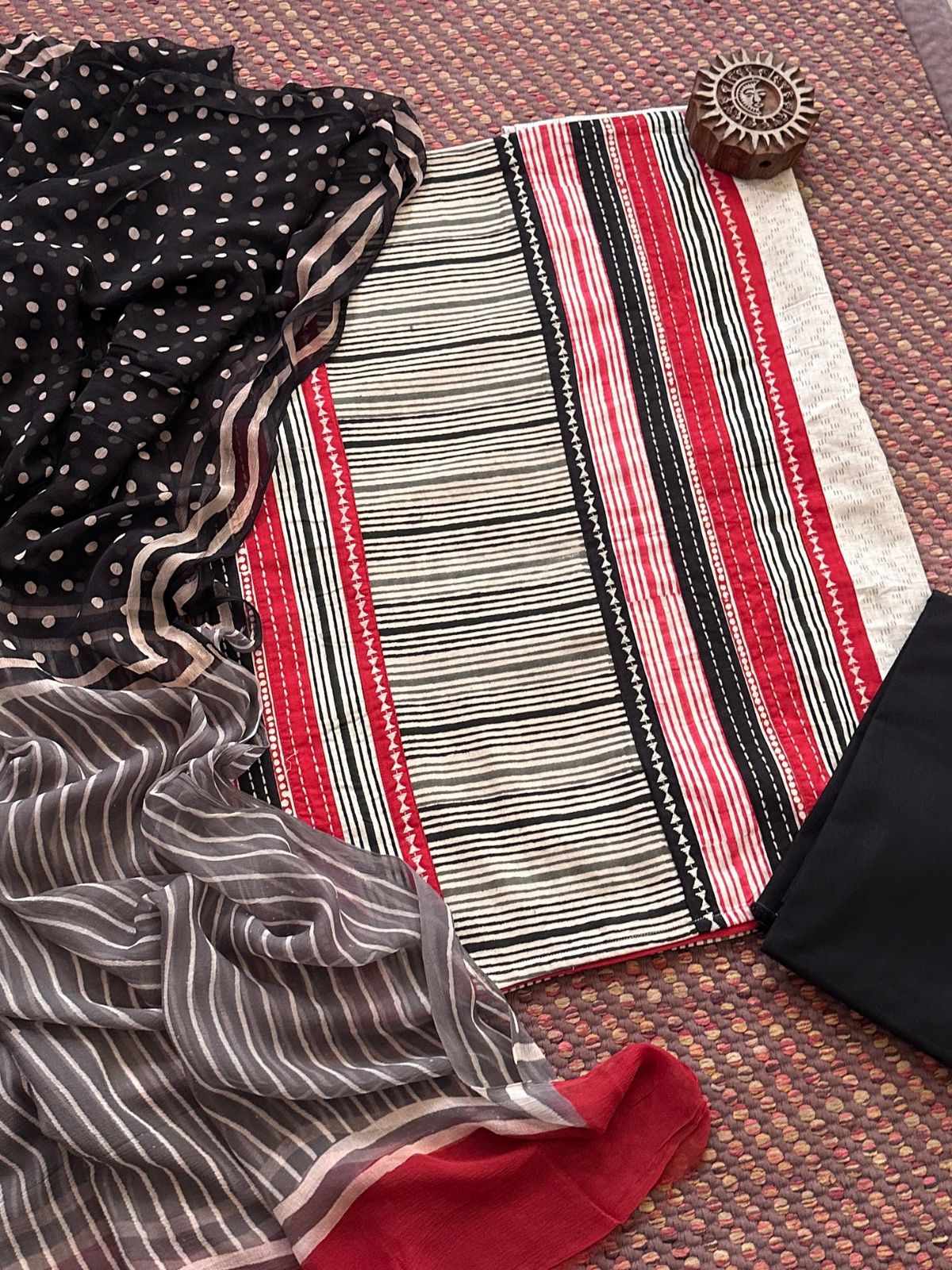 Pure Cotton Patch work Unstitched Set with pure chiffon Dupatta