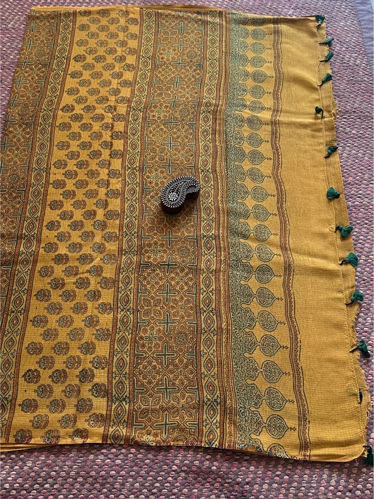Ajrak Handblocked Kota Doria Embroidered Saree with Blouse Fabric