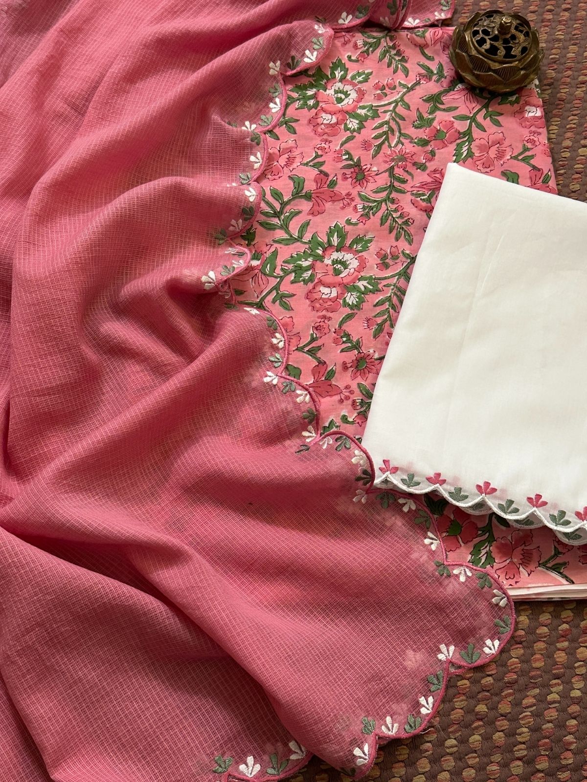 Pure Cotton Malmal with Embroidered Dupatta & Bottom