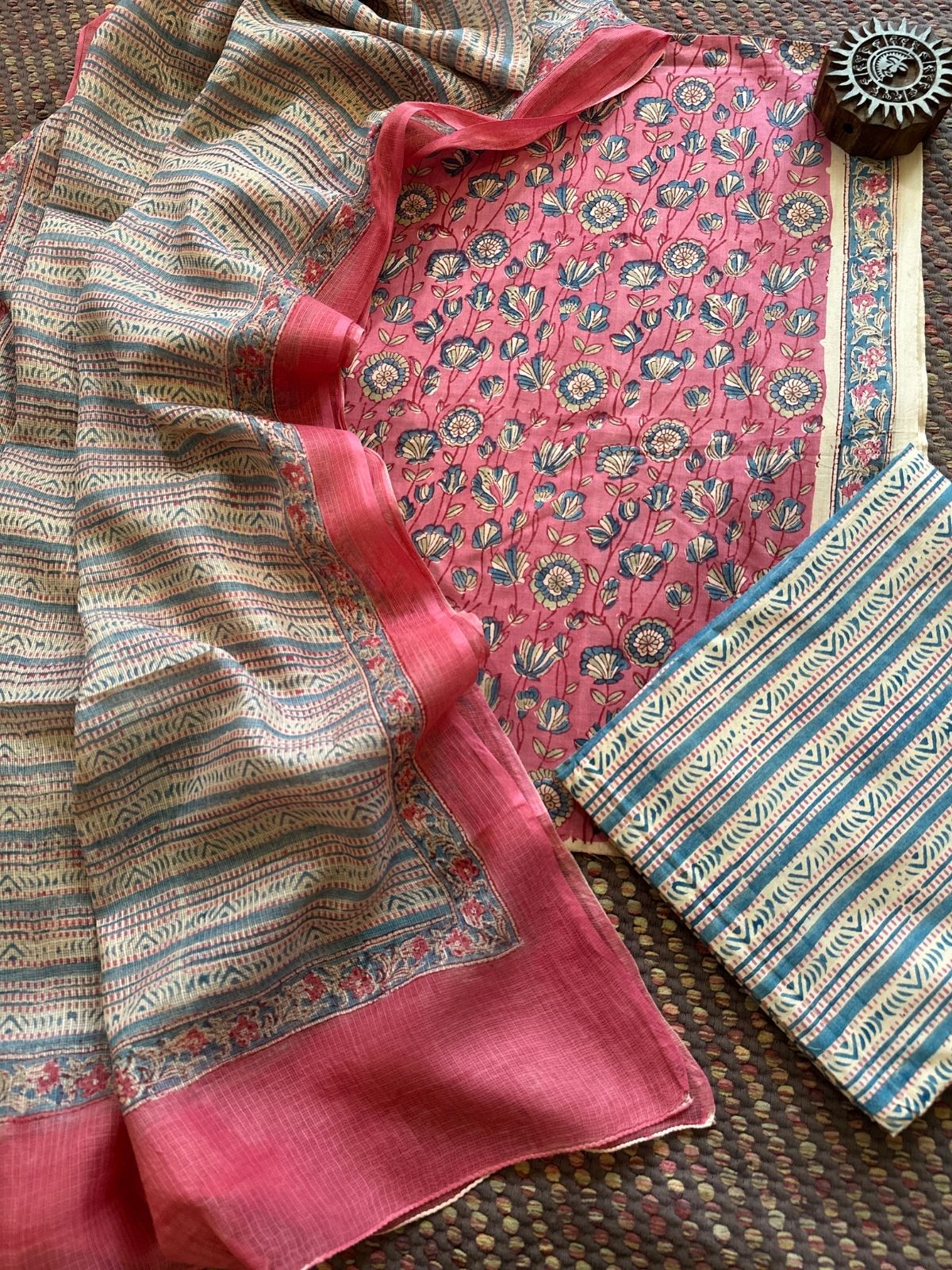 Pure Cotton Unstitched Set with Kota Dupatta