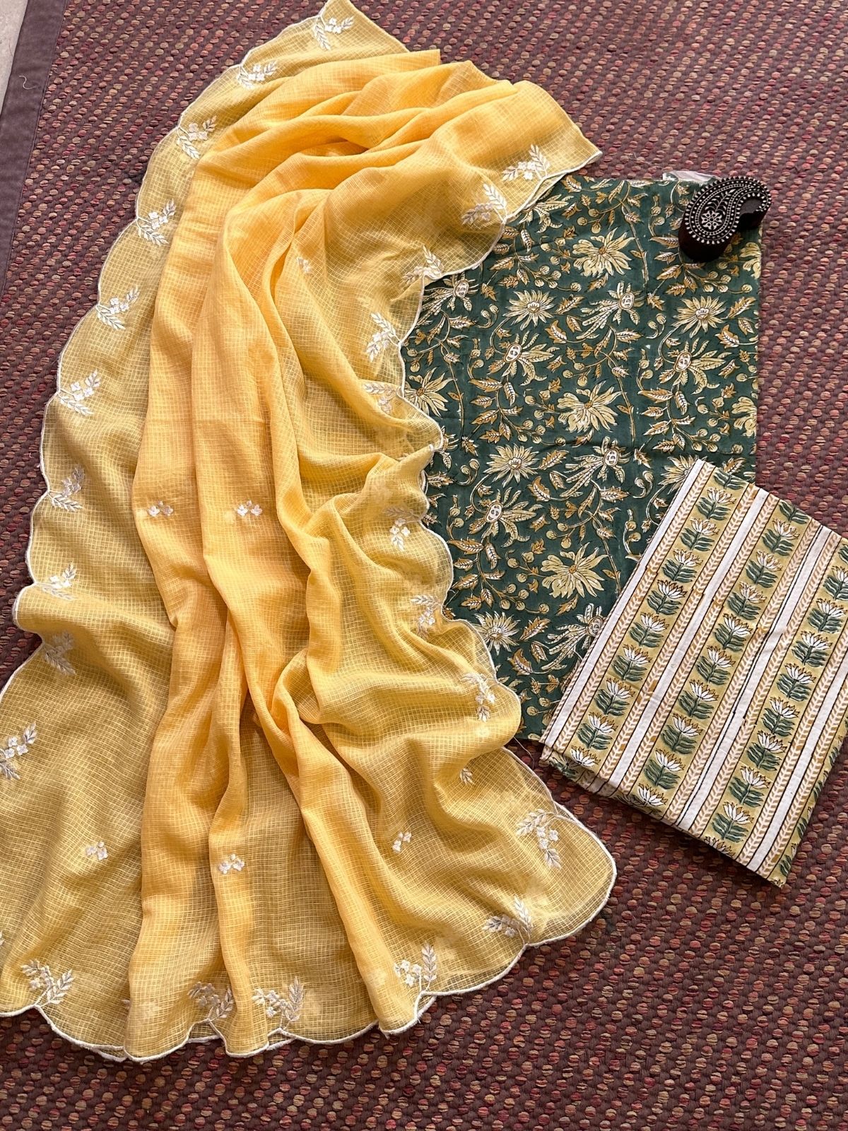 Pure Cotton Handblock Fabric with Embroidered Dupatta