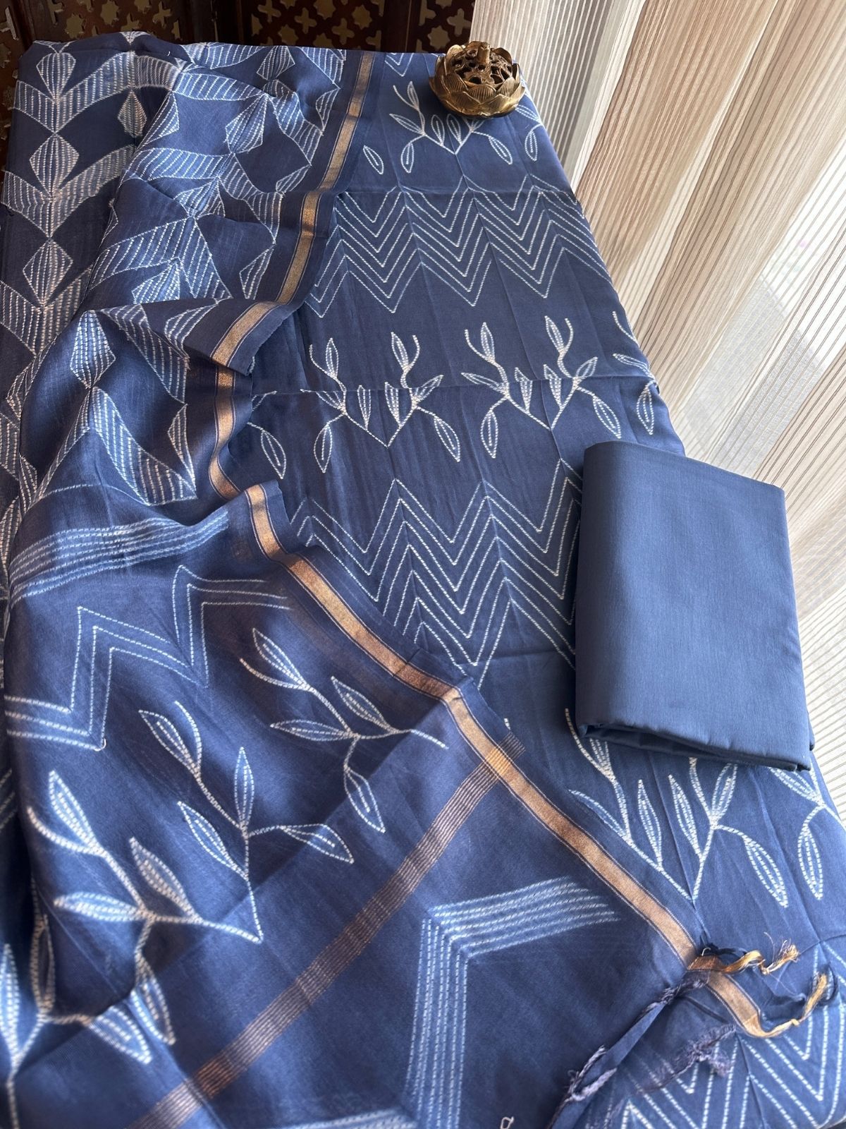 Shibori Maheshwari silk Unstitched Set