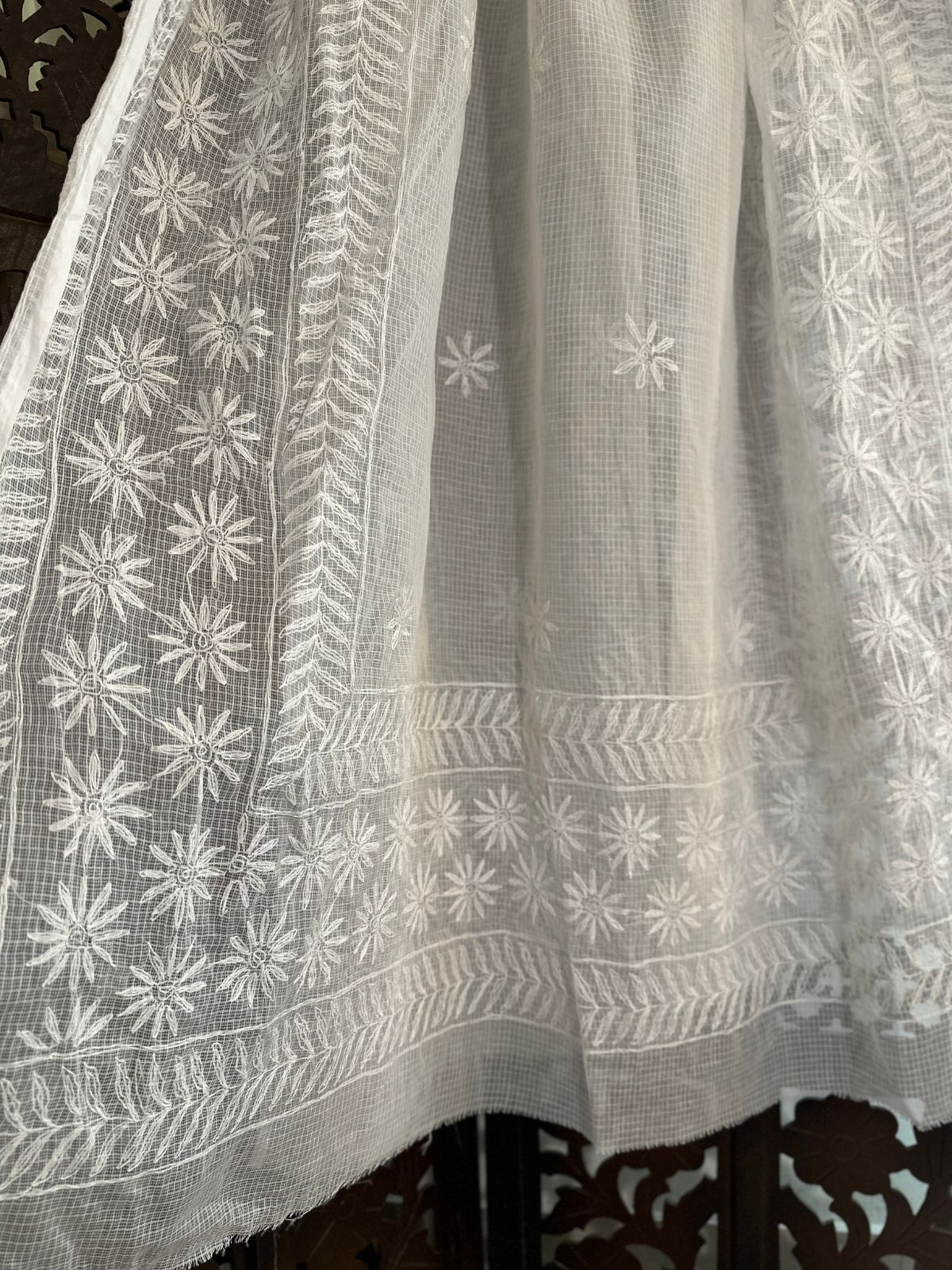 Kota Doria Hand Embroidered Chikankari Dupatta