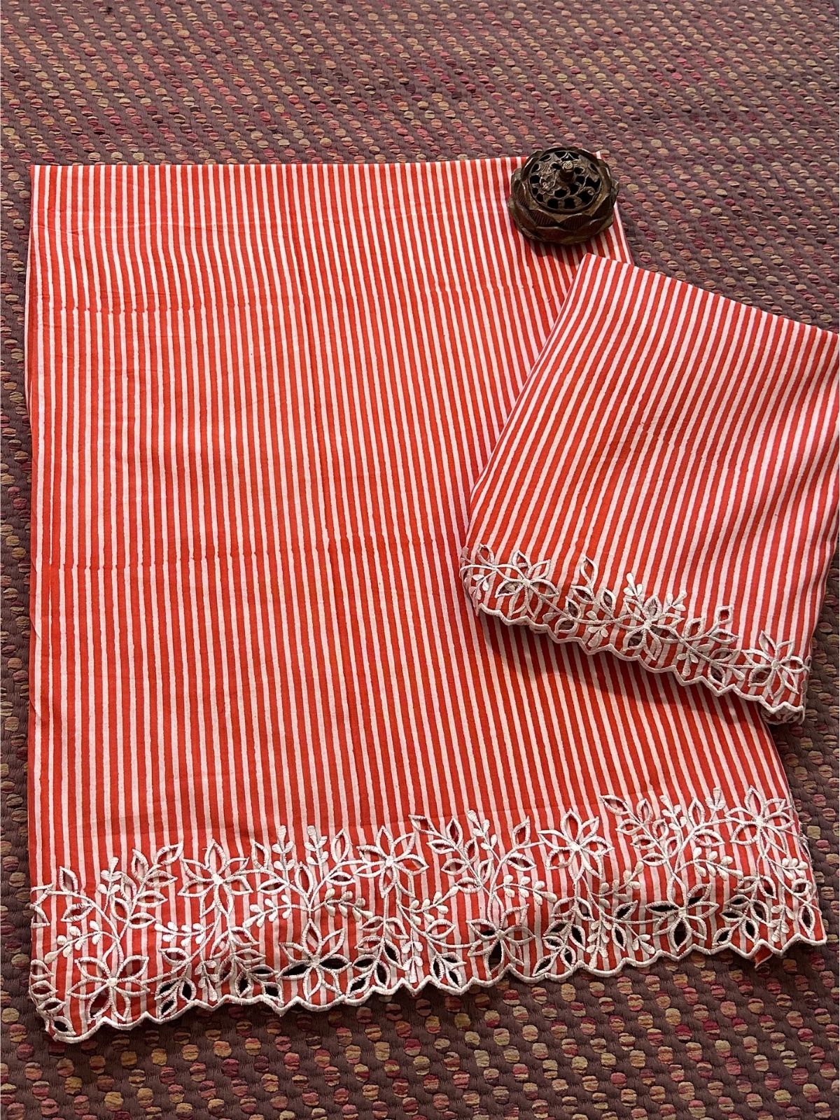 Cutwork Pure Cotton Hand-blocked Coord Set