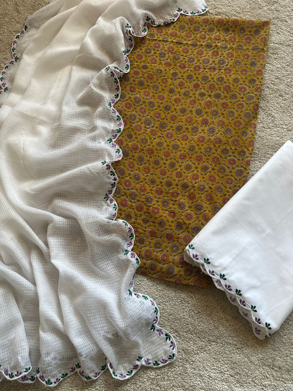 Falguni Set- Premium Cotton Fabric with Embroidered Bottom & Dupatta