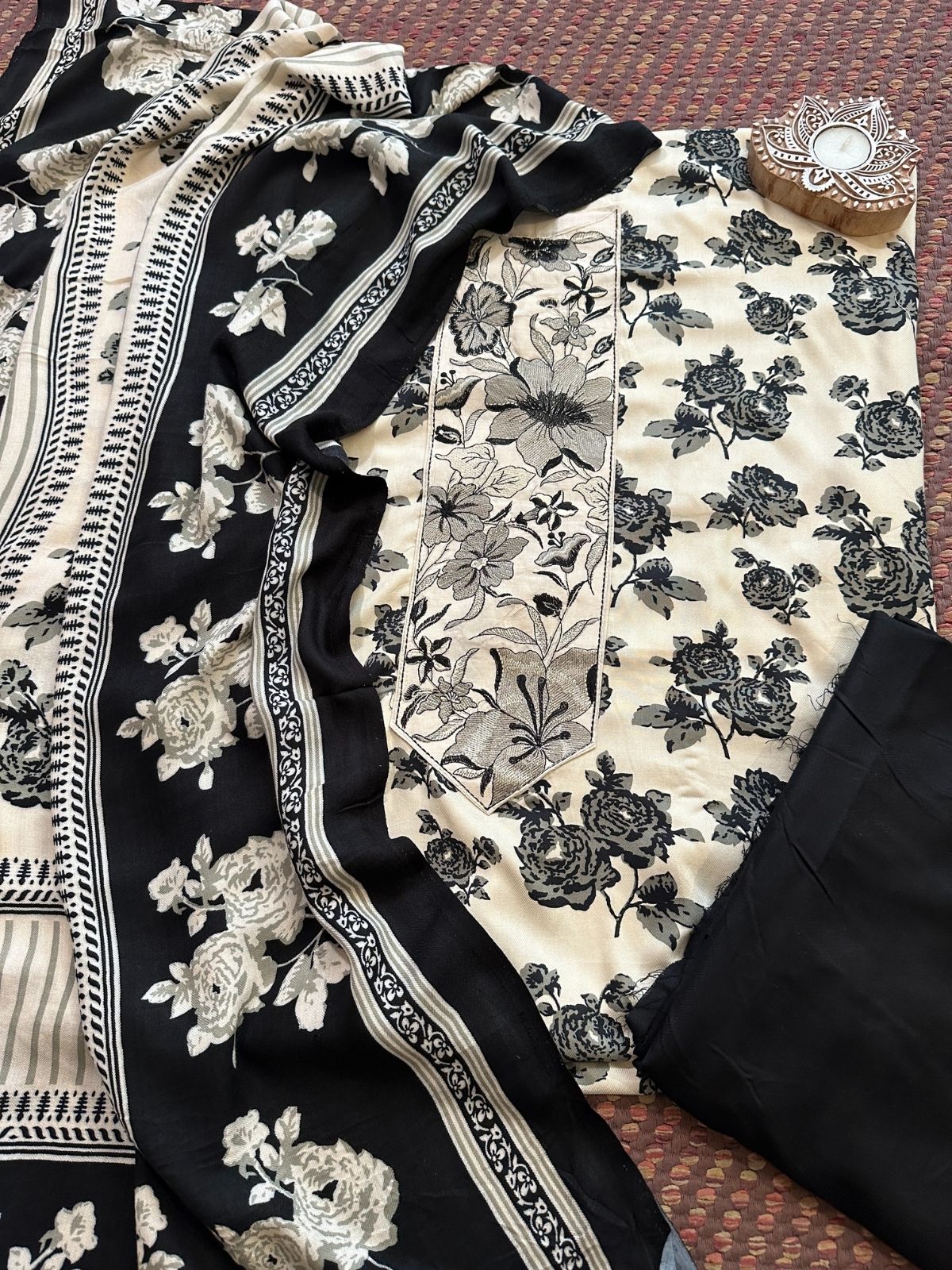 Spun Block Printed Unstitched Set