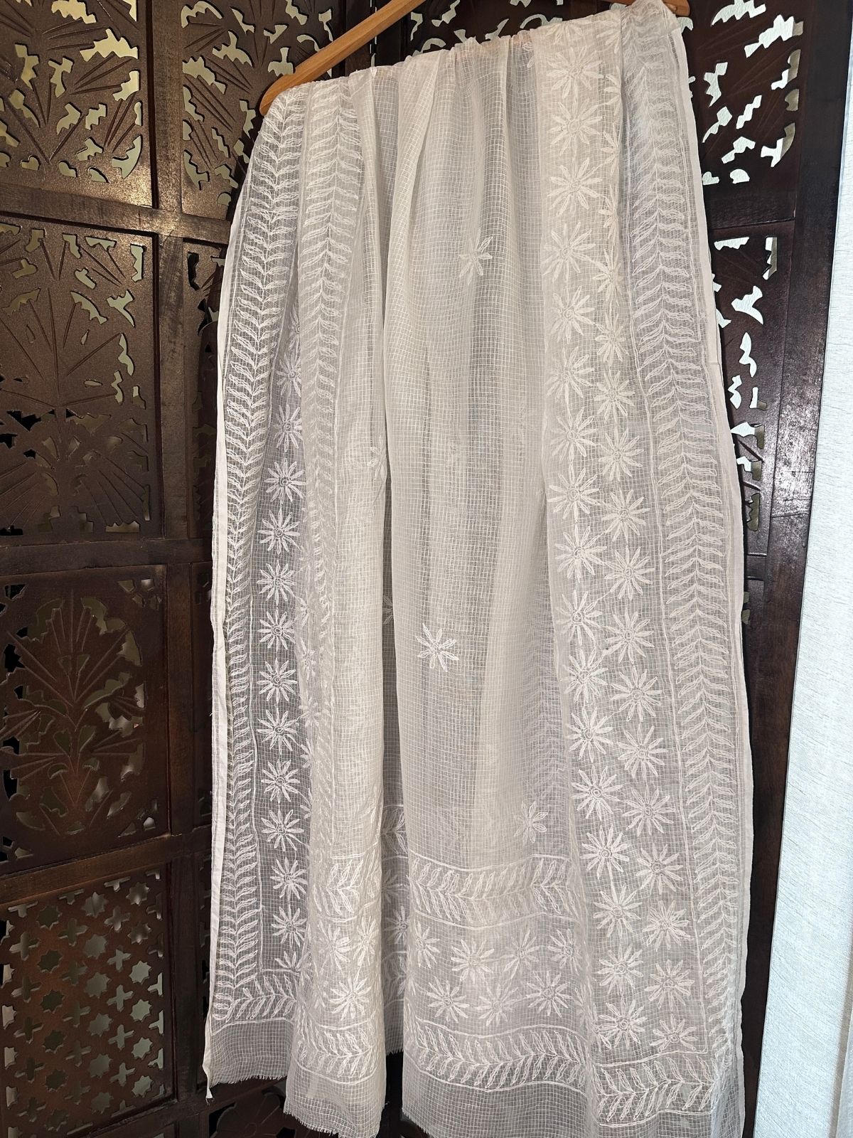 Kota Doria Hand Embroidered Chikankari Dupatta