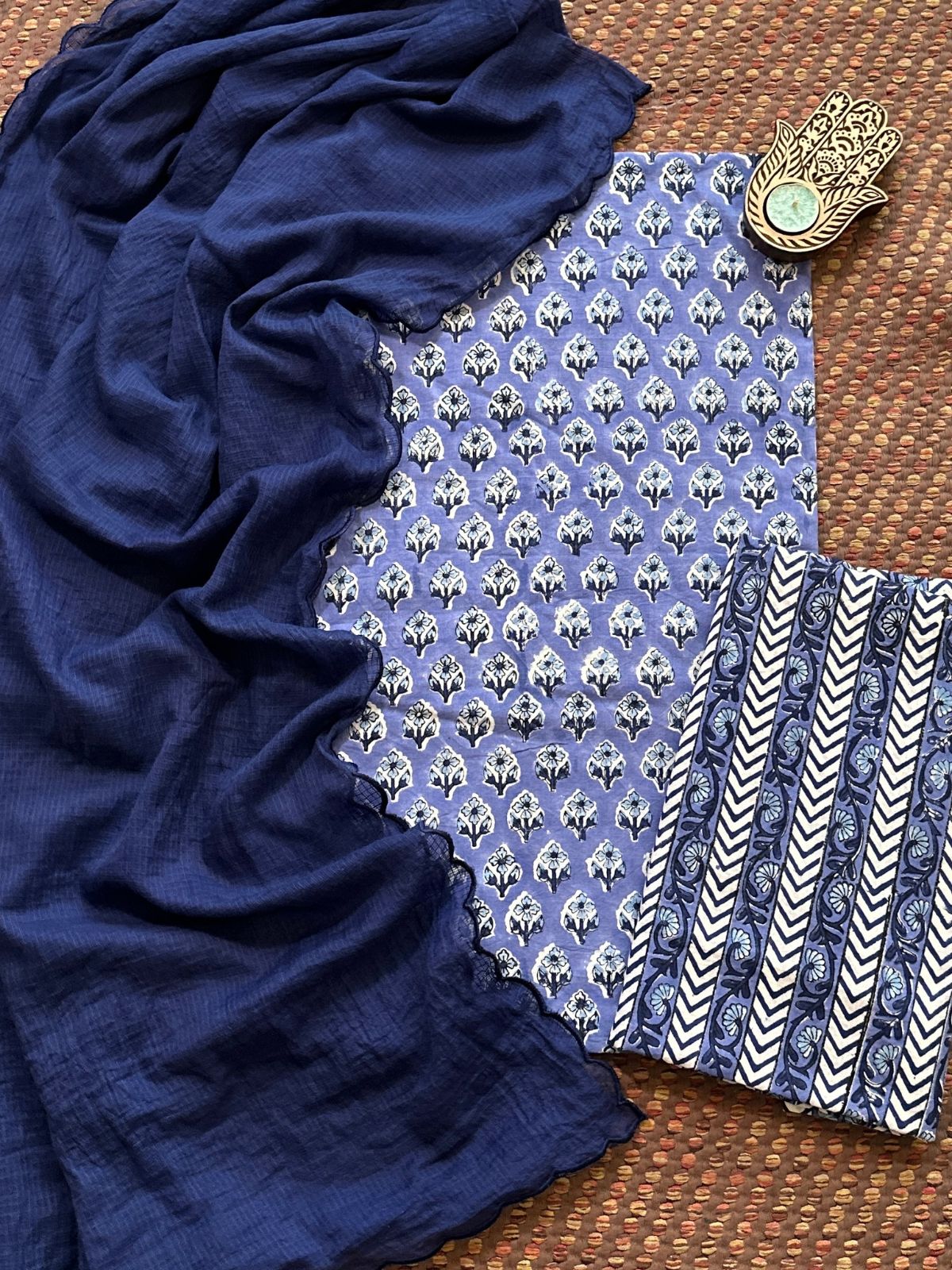 Pure Cotton handblocked Fabric Set with Kota Dupatta