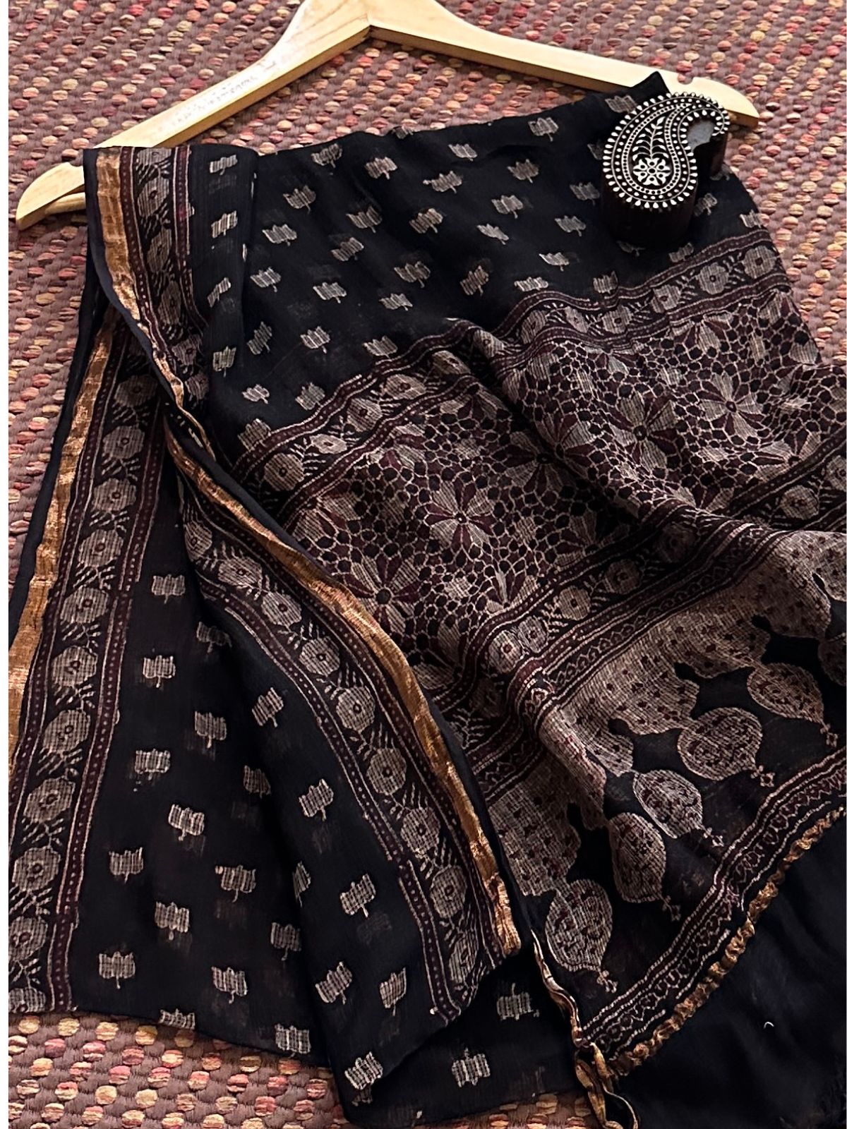 Kota Doria Ajrak Hand-Blocked Dupatta