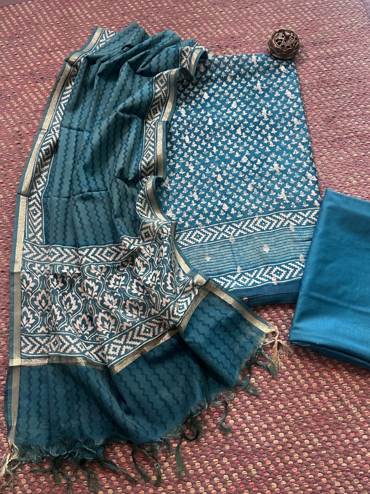 Premium Maheshwari Silk Unstitched Set