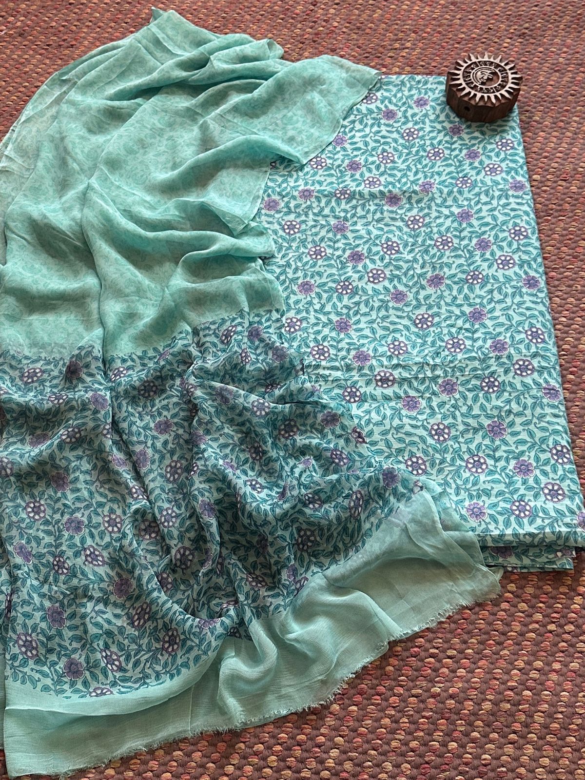 Pure Cotton Unstitched Set with Chiffon Dupatta
