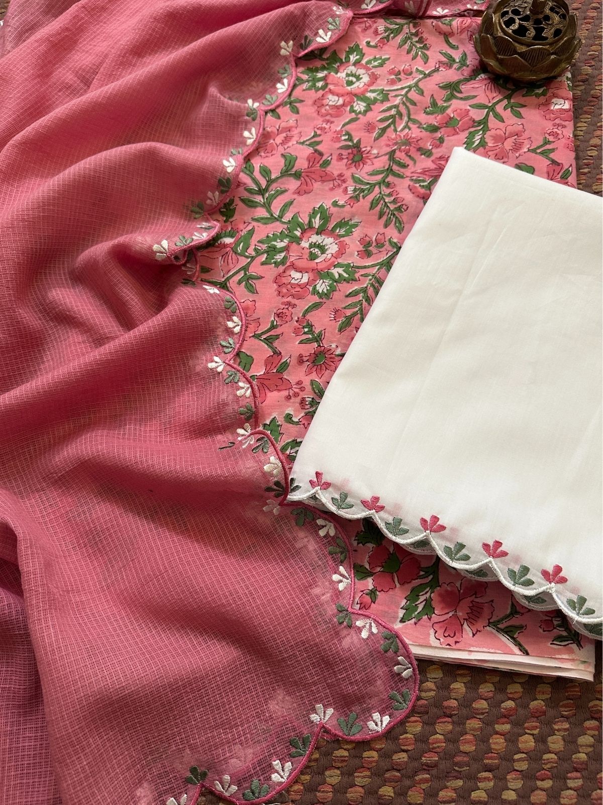 Pure Cotton Malmal with Embroidered Dupatta & Bottom