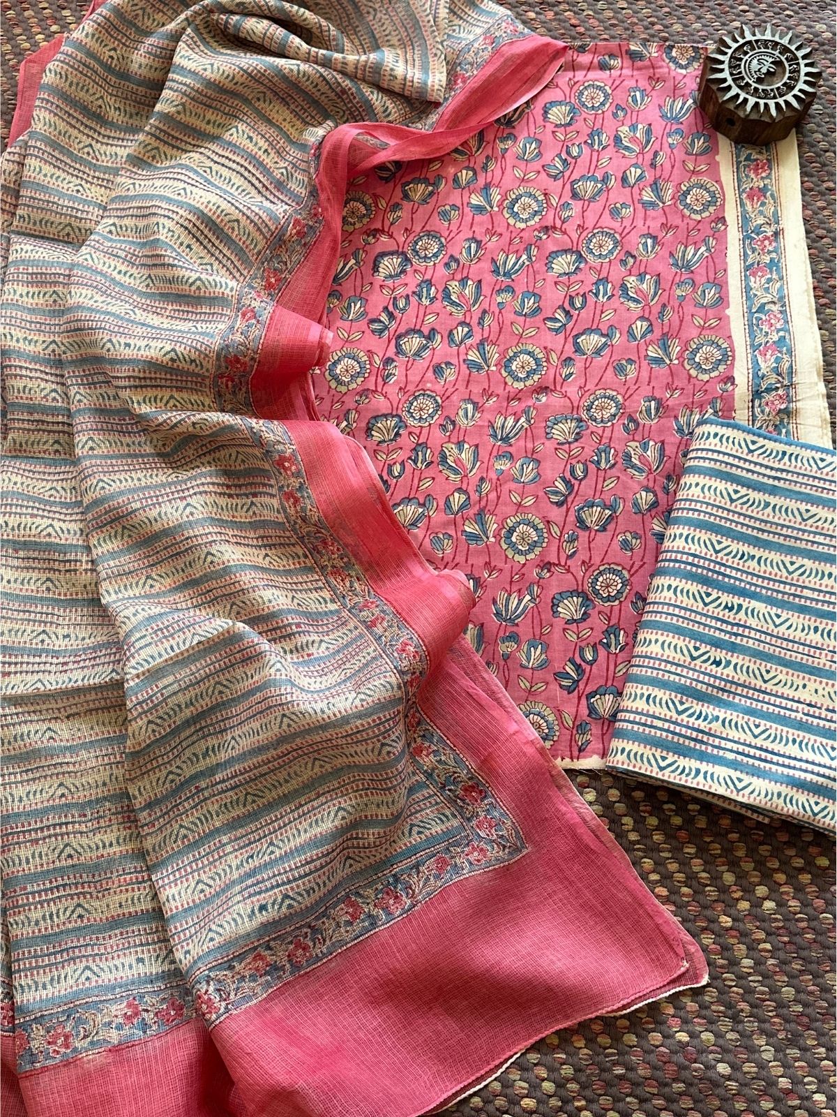 Pure Cotton Unstitched Set with Kota Dupatta