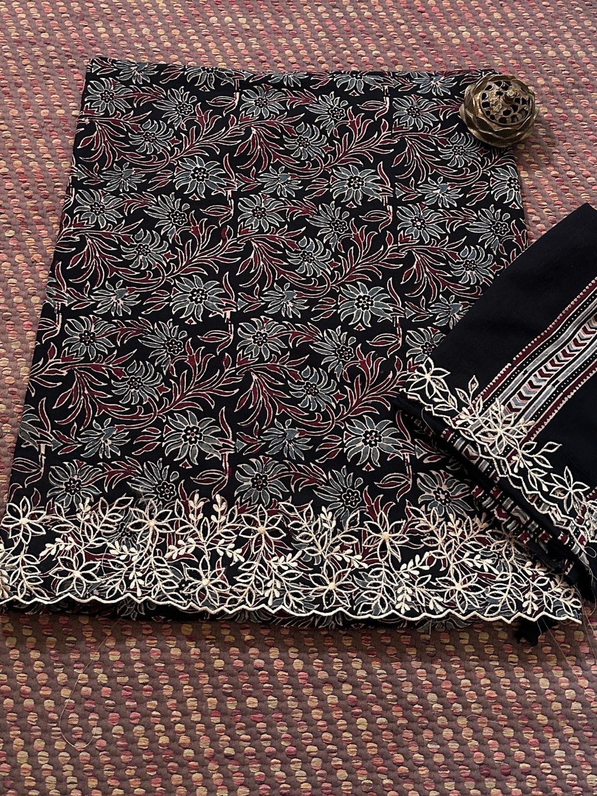 Exclusive Cutwork embroidered Ajrak Cotton Malmal Coord Set