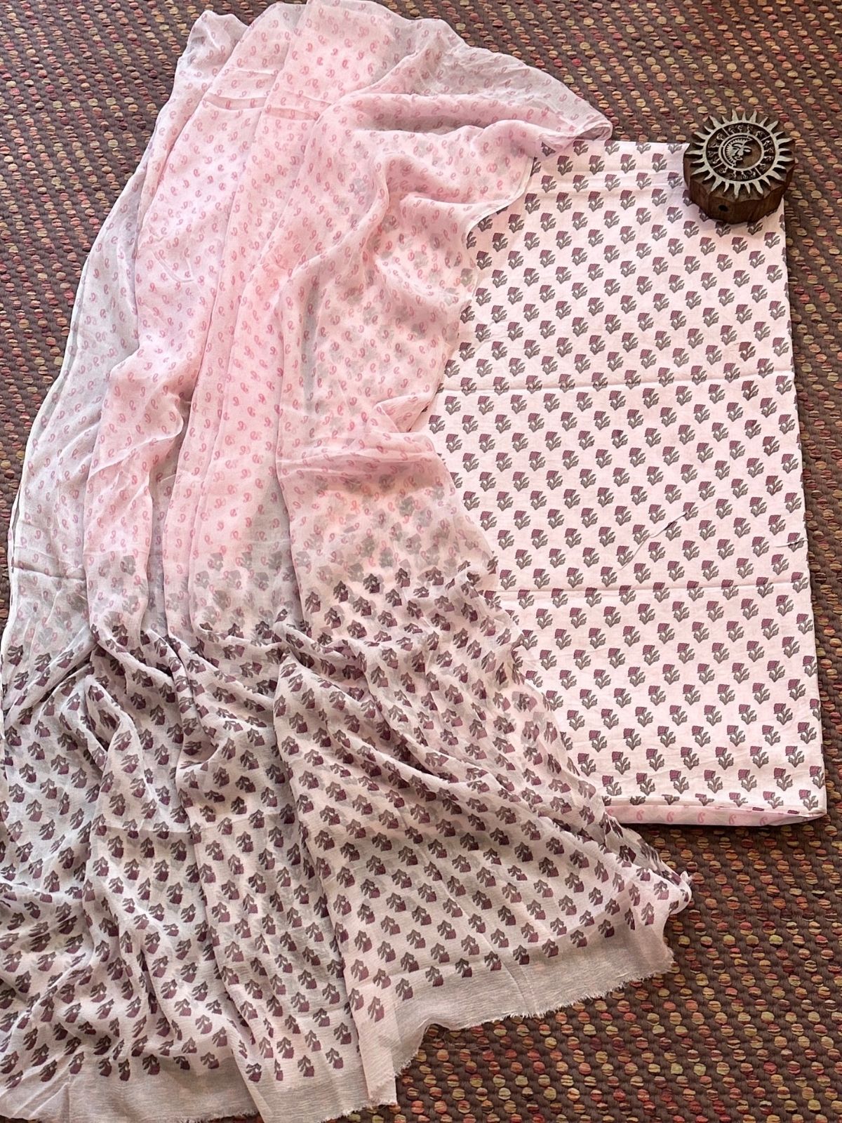 Pure Cotton Unstitched Set with Chiffon Dupatta