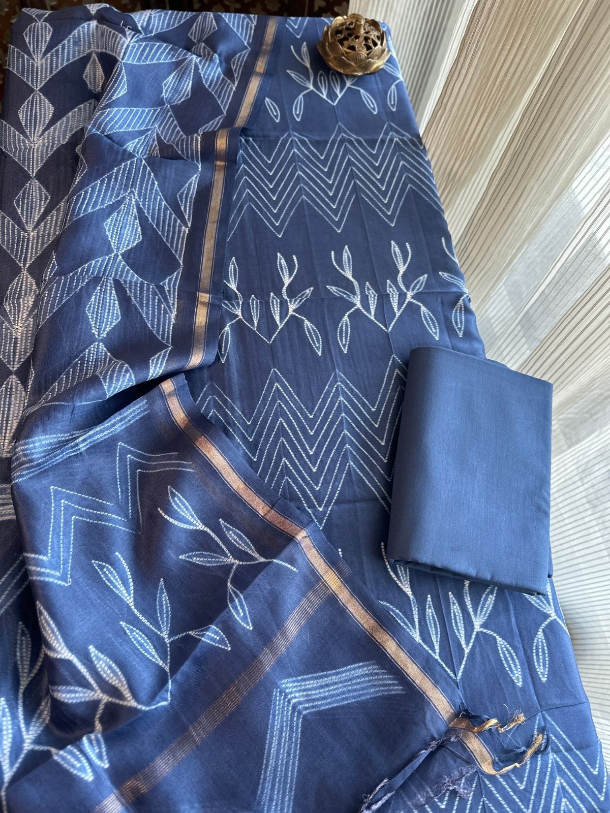 Shibori Maheshwari silk Unstitched Set