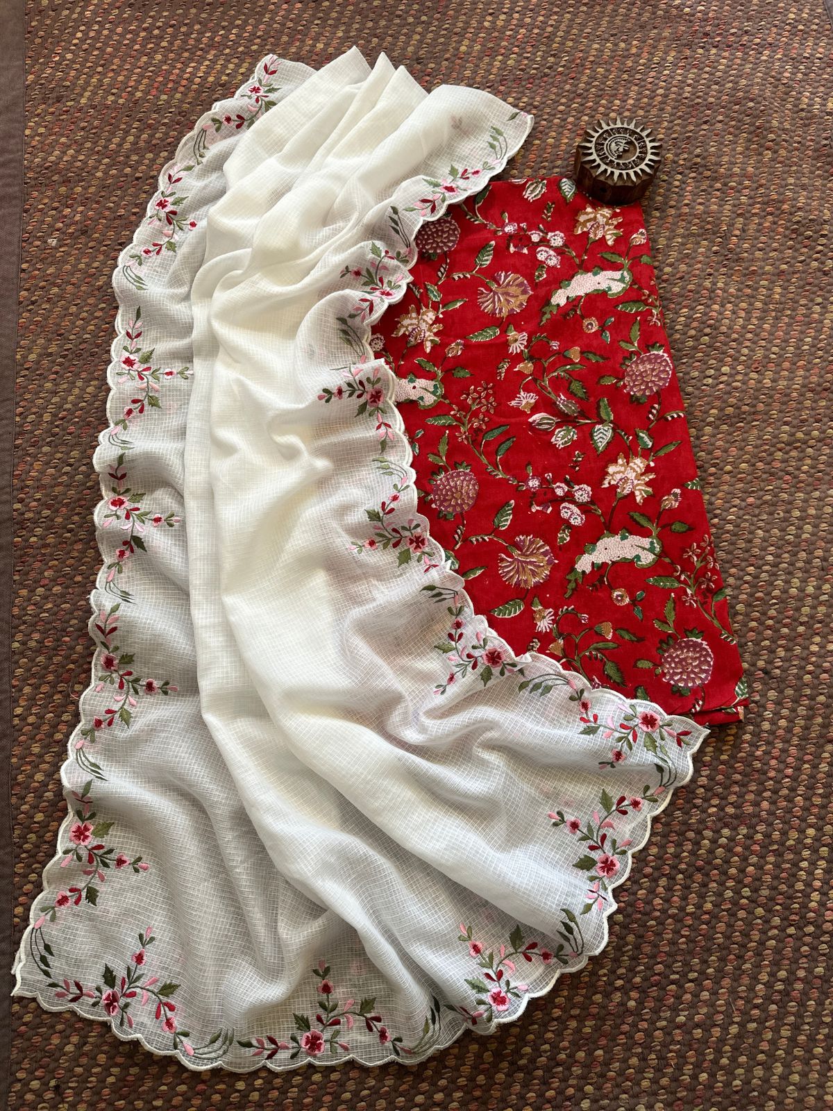 Pure Cotton Handblock Fabric with Exclusive Embroidered Dupatta