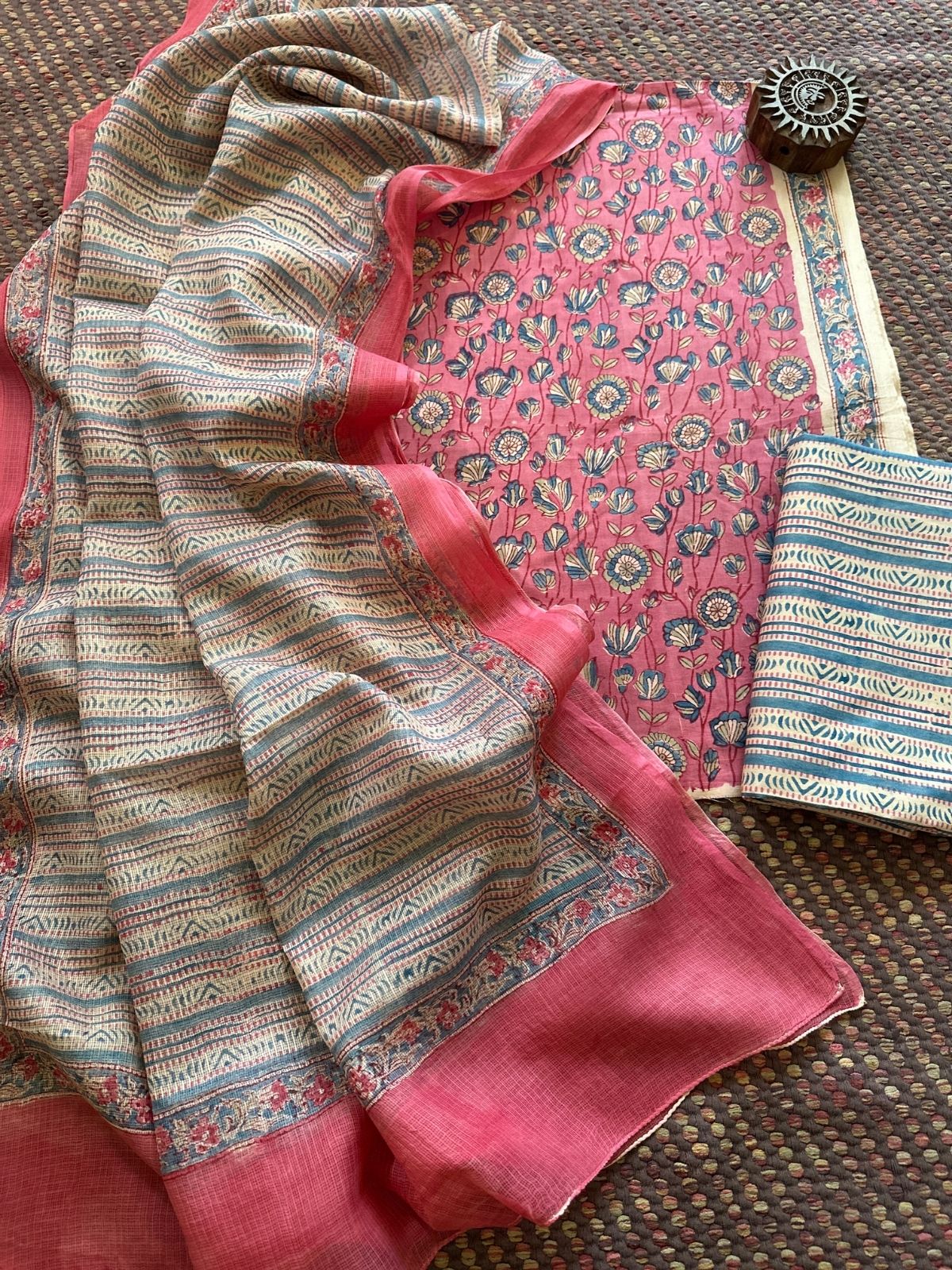 Pure Cotton Unstitched Set with Kota Dupatta