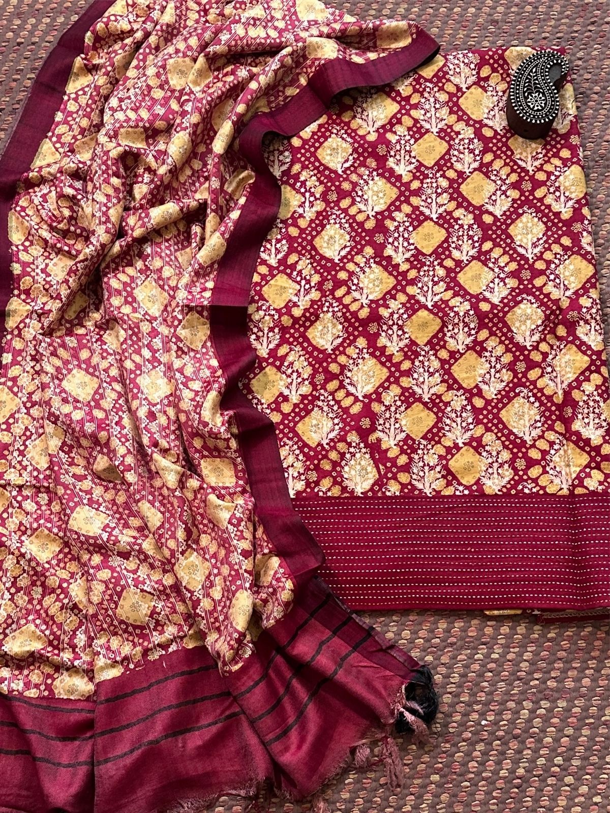 Spun Block Printed Unstitched Set