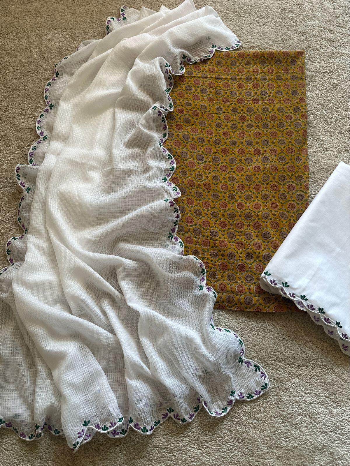Falguni Set- Premium Cotton Fabric with Embroidered Bottom & Dupatta