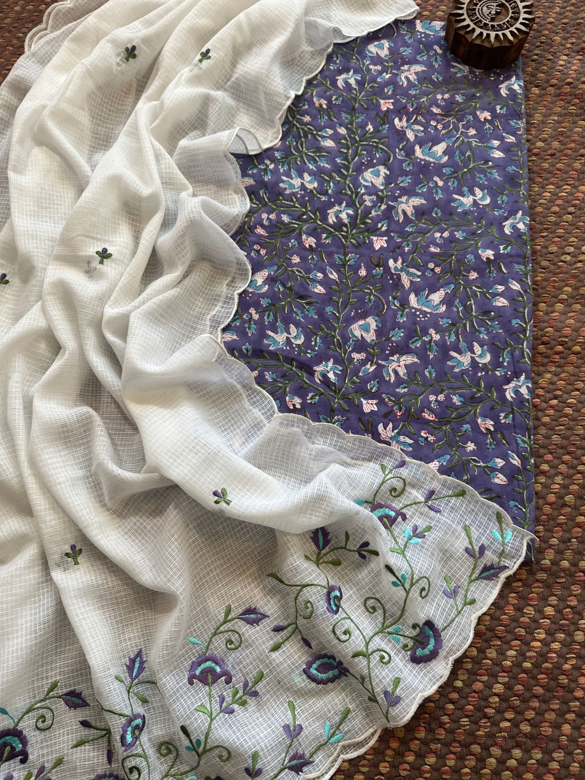 Pure Cotton Handblock Fabric with Exclusive Embroidered Dupatta