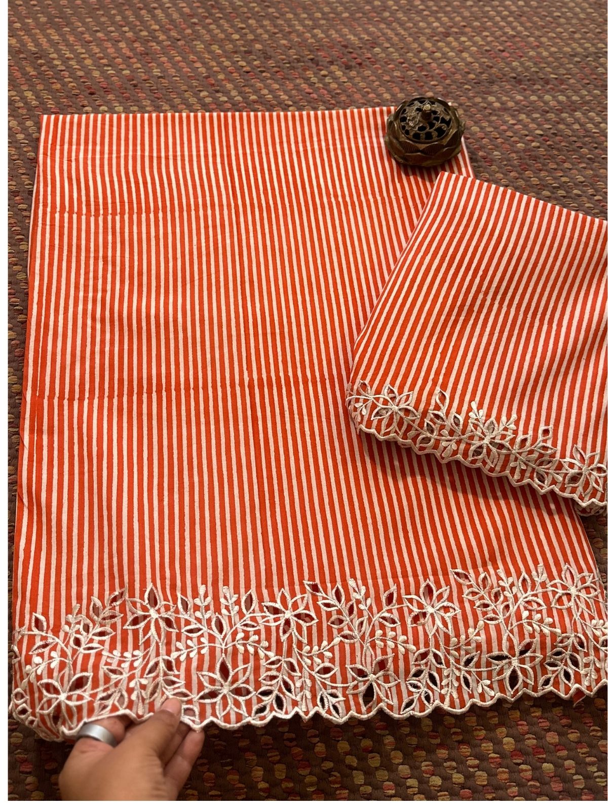 Cutwork Pure Cotton Hand-blocked Coord Set