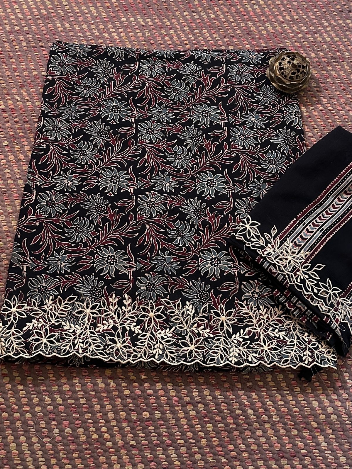 Exclusive Cutwork embroidered Ajrak Cotton Malmal Coord Set