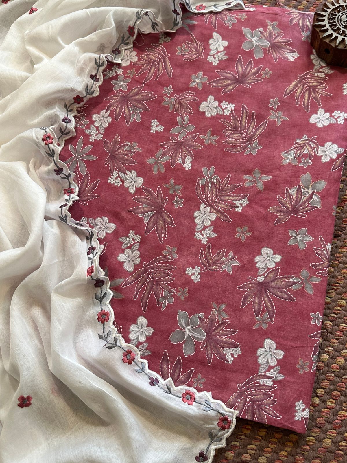 Pure Cotton Fabric with Malmal Embroidered Dupatta