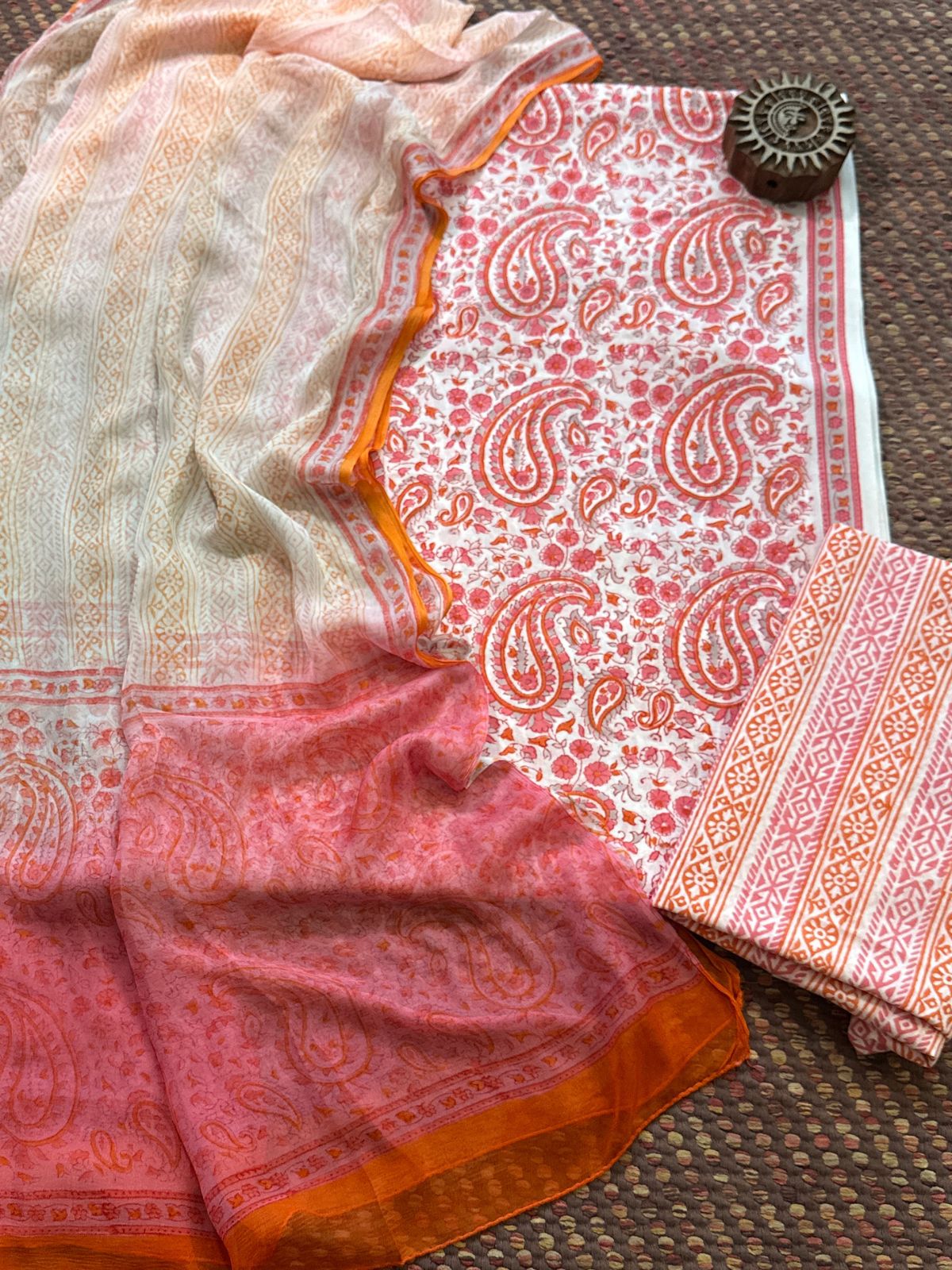 Pure Cotton Unstitched Set with Pure chiffon Dupatta