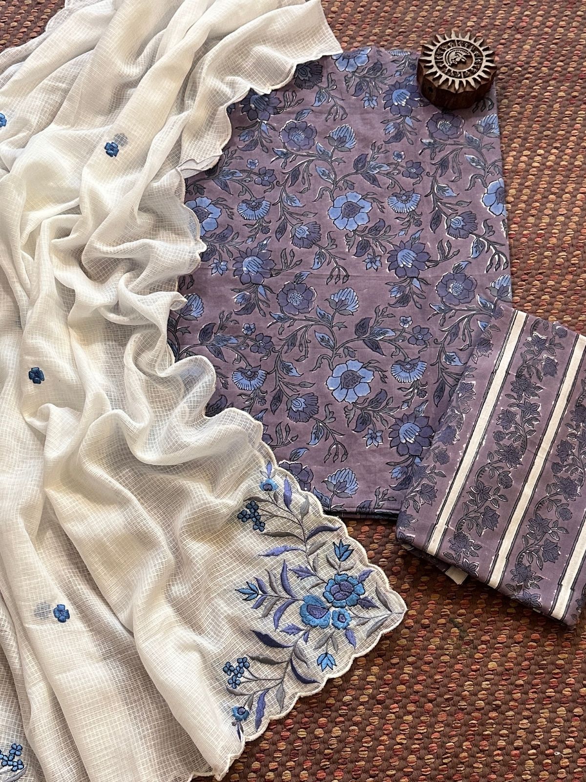 Pure Cotton Handblock Fabric with Embroidered Dupatta
