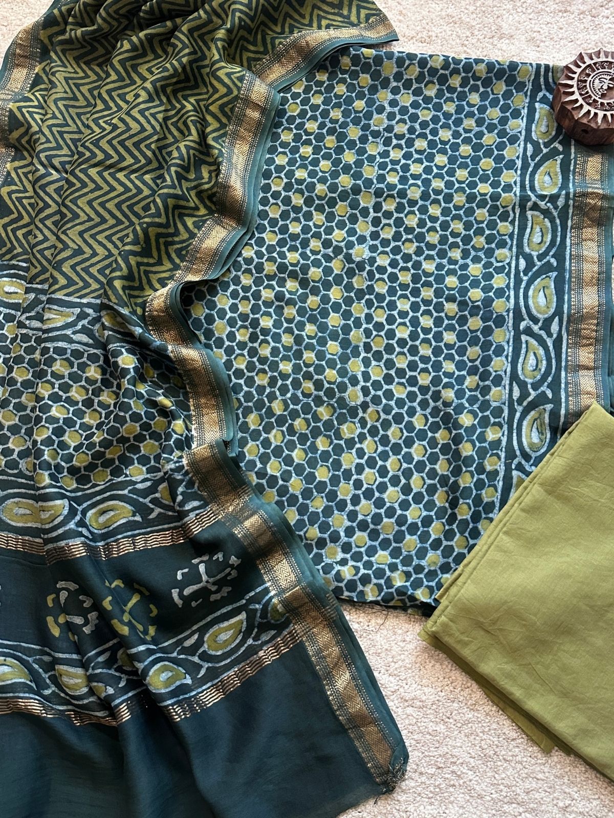Ocean Dew - Maheshwari Silk Unstitched Set