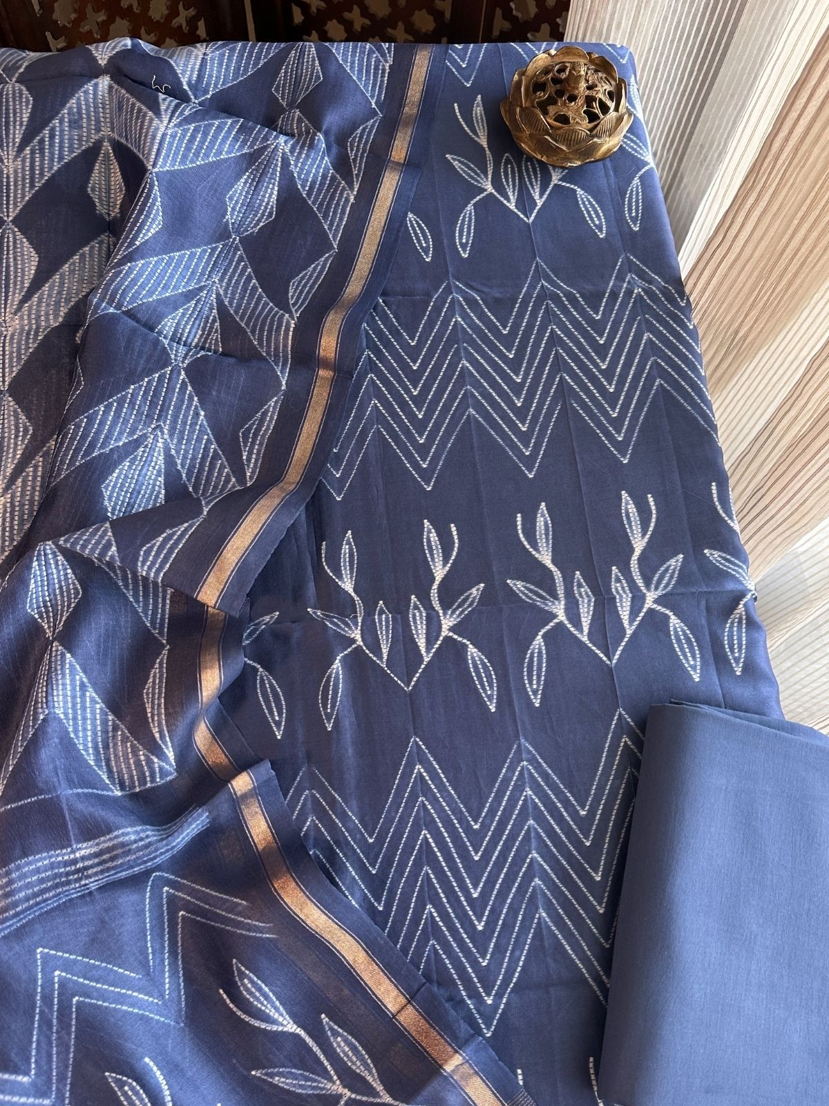 Shibori Maheshwari silk Unstitched Set