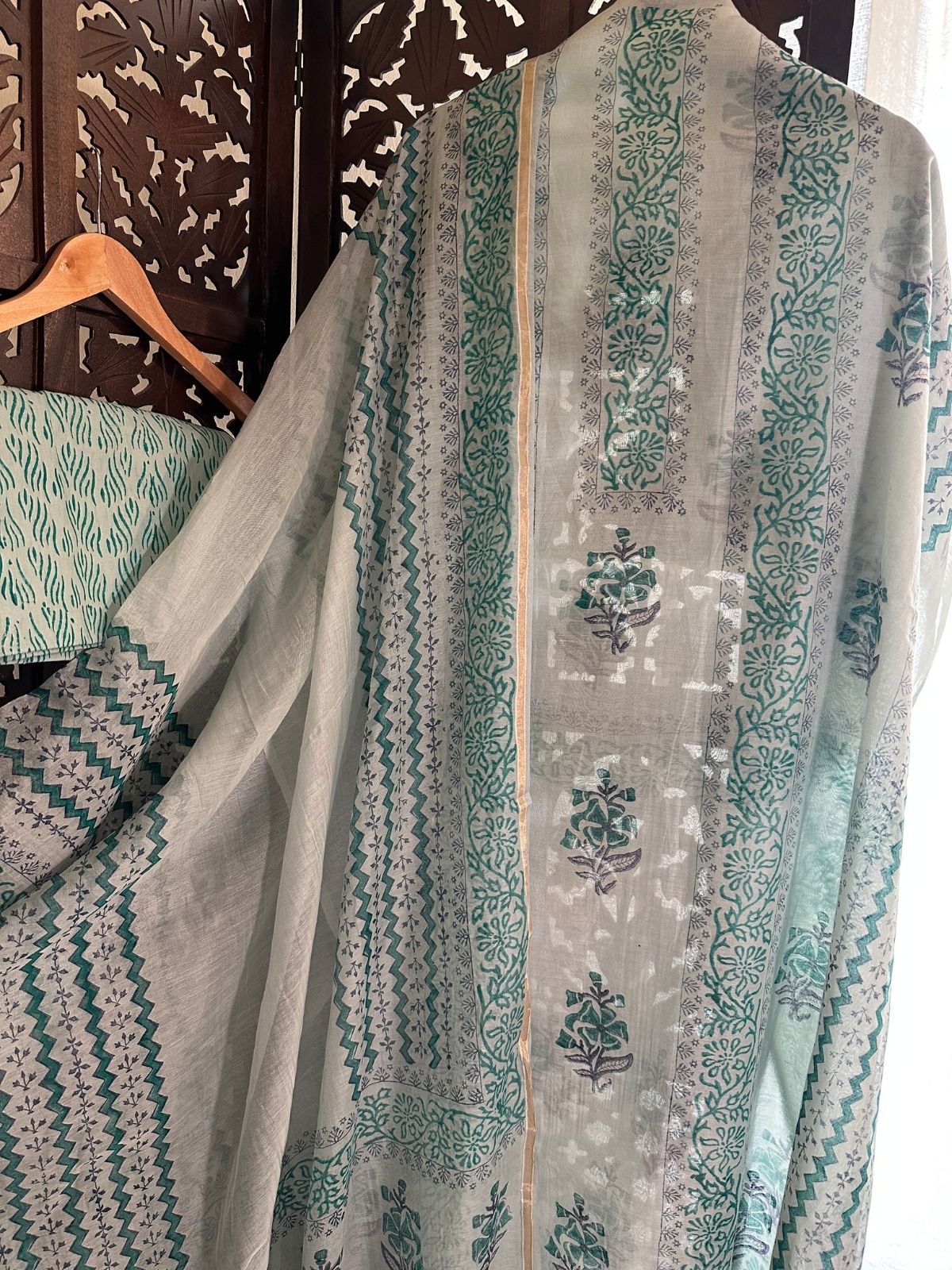 Premium Hand-blocked Malmal Maheswari Unstitched Set