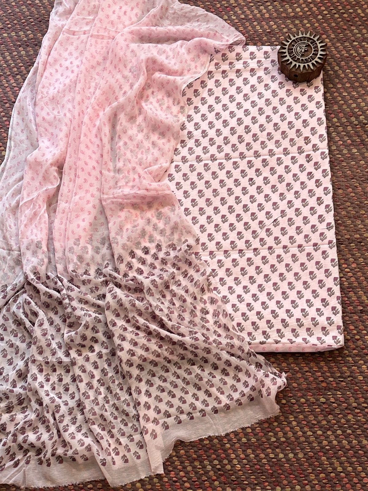 Pure Cotton Unstitched Set with Chiffon Dupatta