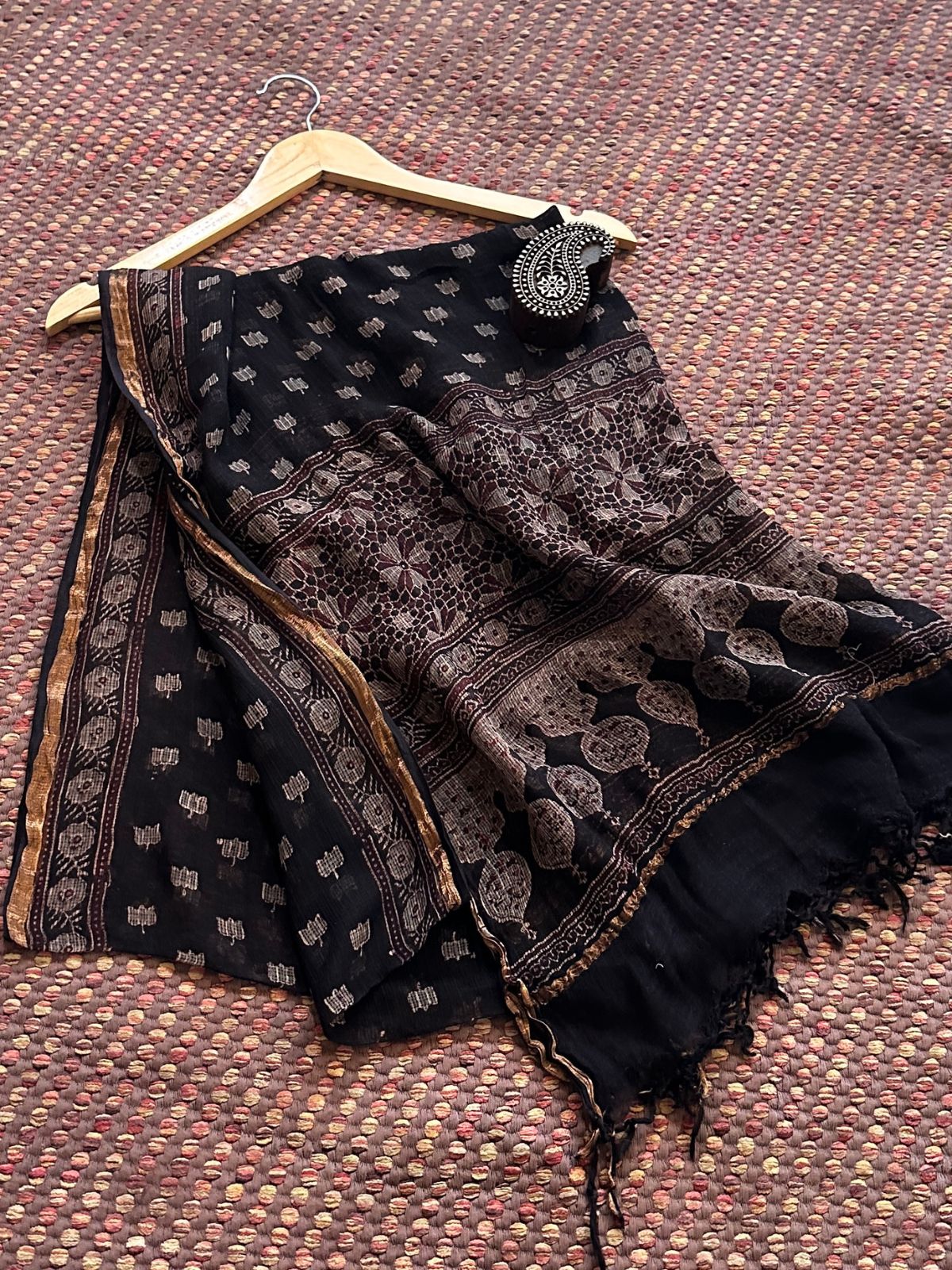 Kota Doria Ajrak Hand-Blocked Dupatta