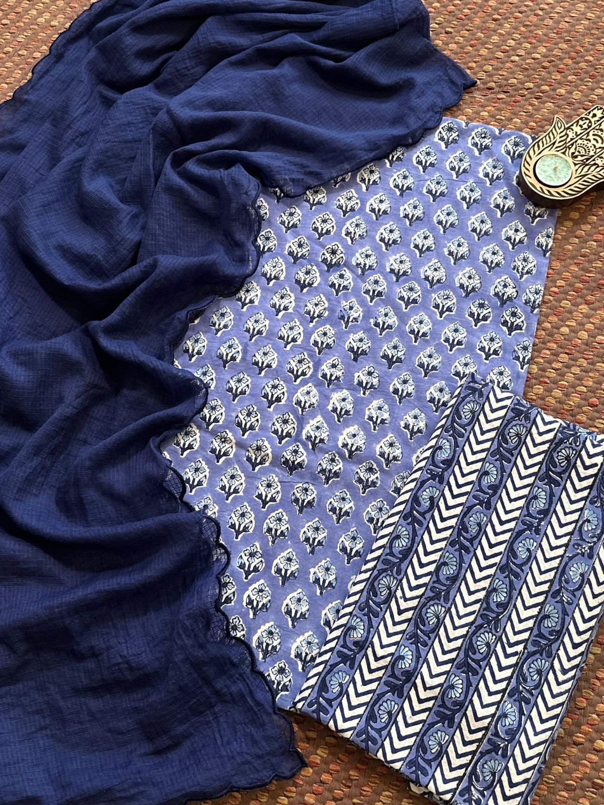 Pure Cotton handblocked Fabric Set with Kota Dupatta